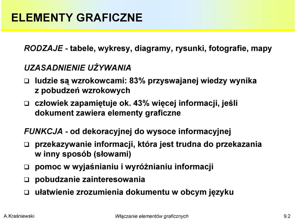 43% więcej informacji, jeśli dokument zawiera elementy graficzne FUNKCJA - od dekoracyjnej do wysoce informacyjnej przekazywanie