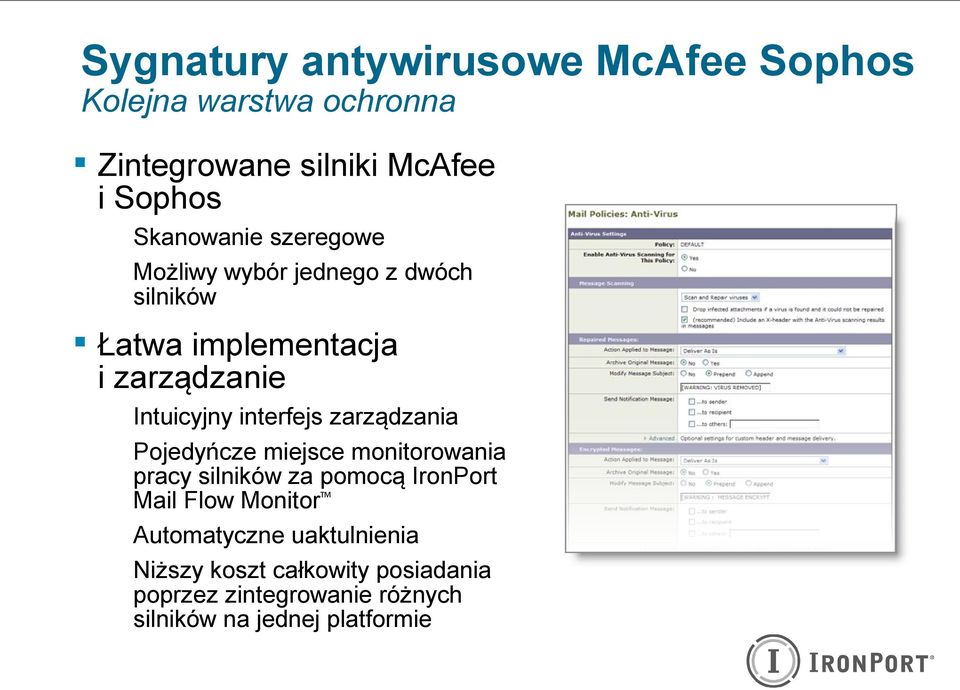 interfejs zarządzania Pojedyńcze miejsce monitorowania pracy silników za pomocą IronPort Mail Flow Monitor