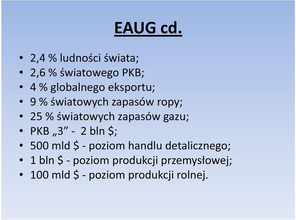 eksportu; 9 % światowych zapasów ropy; 25 % światowych zapasów