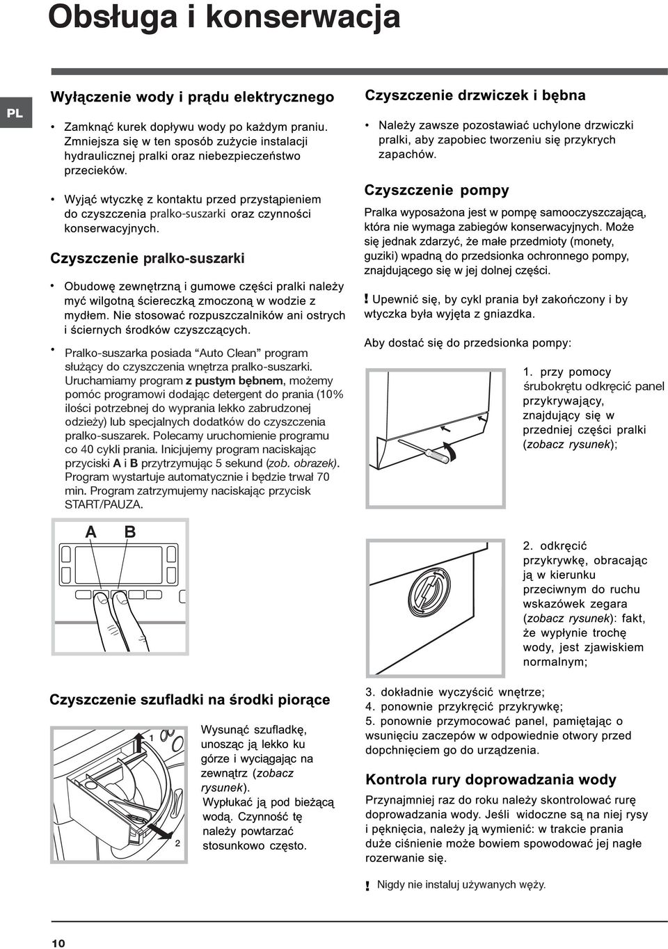 dodatków do czyszczenia pralko-suszarek. Polecamy uruchomienie programu co 40 cykli prania. Inicjujemy program naciskając przyciski A i B przytrzymując 5 sekund (zob.