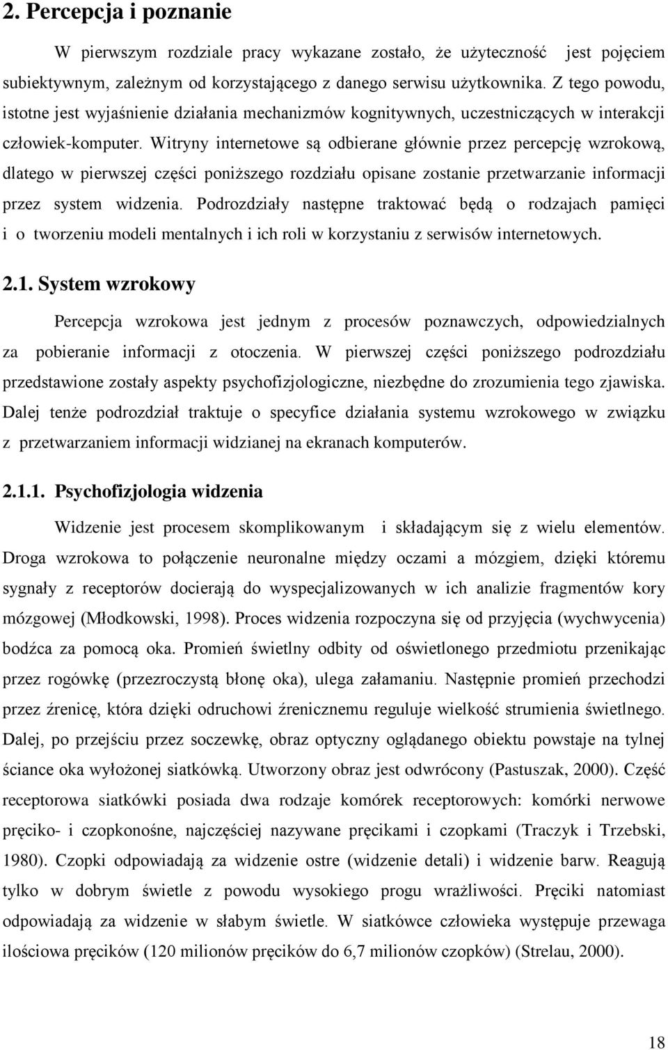 Witryny internetowe są odbierane głównie przez percepcję wzrokową, dlatego w pierwszej części poniższego rozdziału opisane zostanie przetwarzanie informacji przez system widzenia.