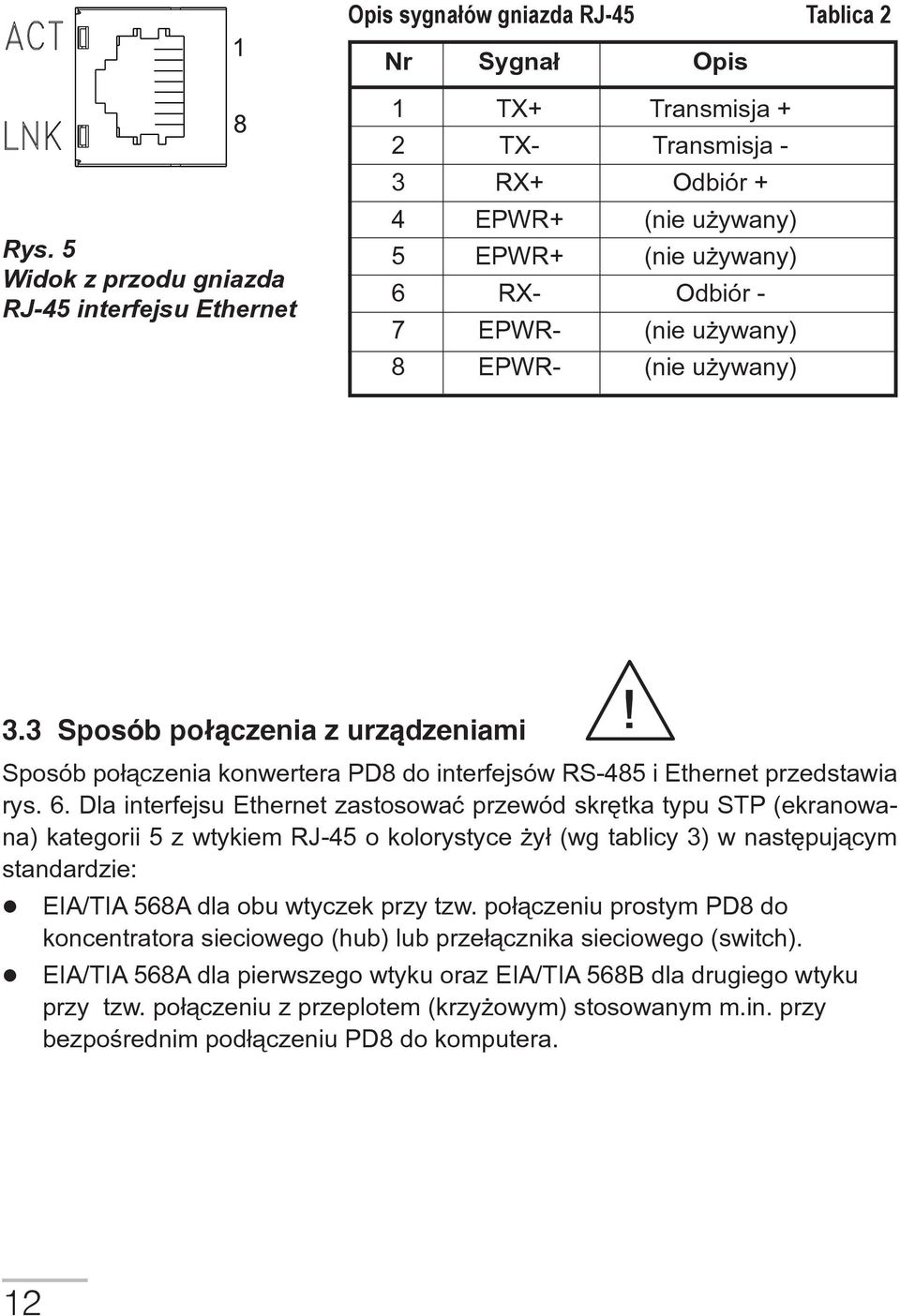 ywany) 3.3 Sposób po³¹czenia z urz¹dzeniami Sposób po³¹czenia konwertera PD8 do interfejsów RS-485 i Ethernet przedstawia rys. 6.