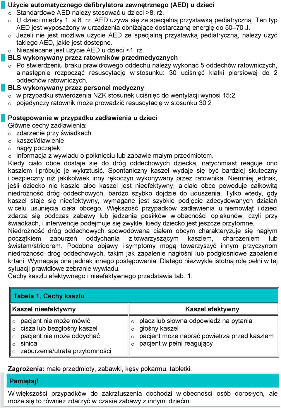 o Jeżeli nie jest możliwe użycie AED ze specjalną przystawką pediatryczną, należy użyć takiego AED, jakie jest dostępne. o Niezalecane jest użycie AED u dzieci <1. rż.