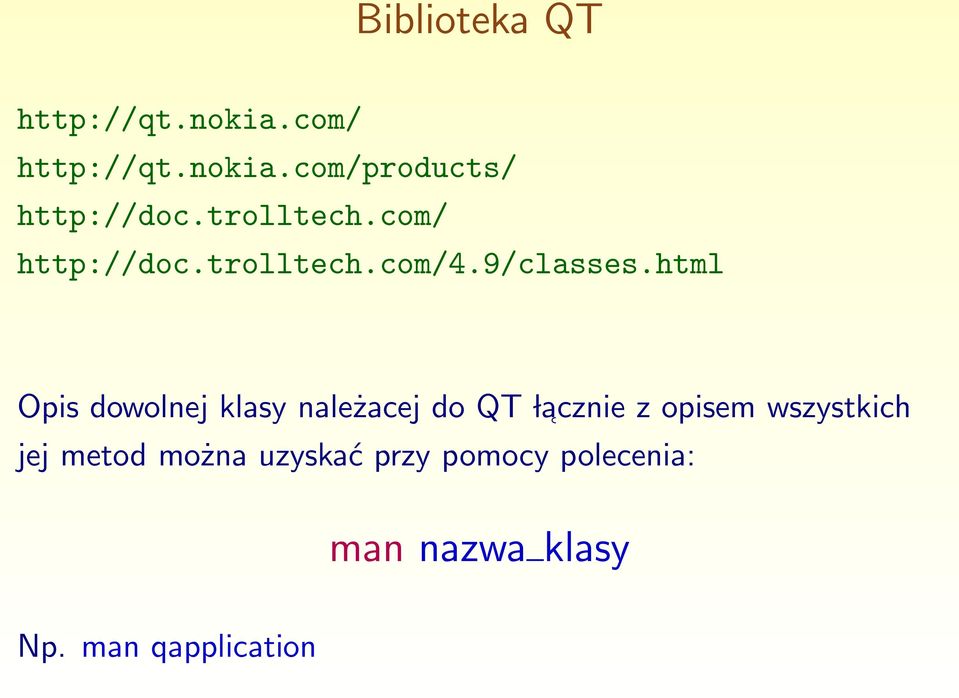 html Opis dowolnej klasy należacej do QT l acznie z opisem wszystkich