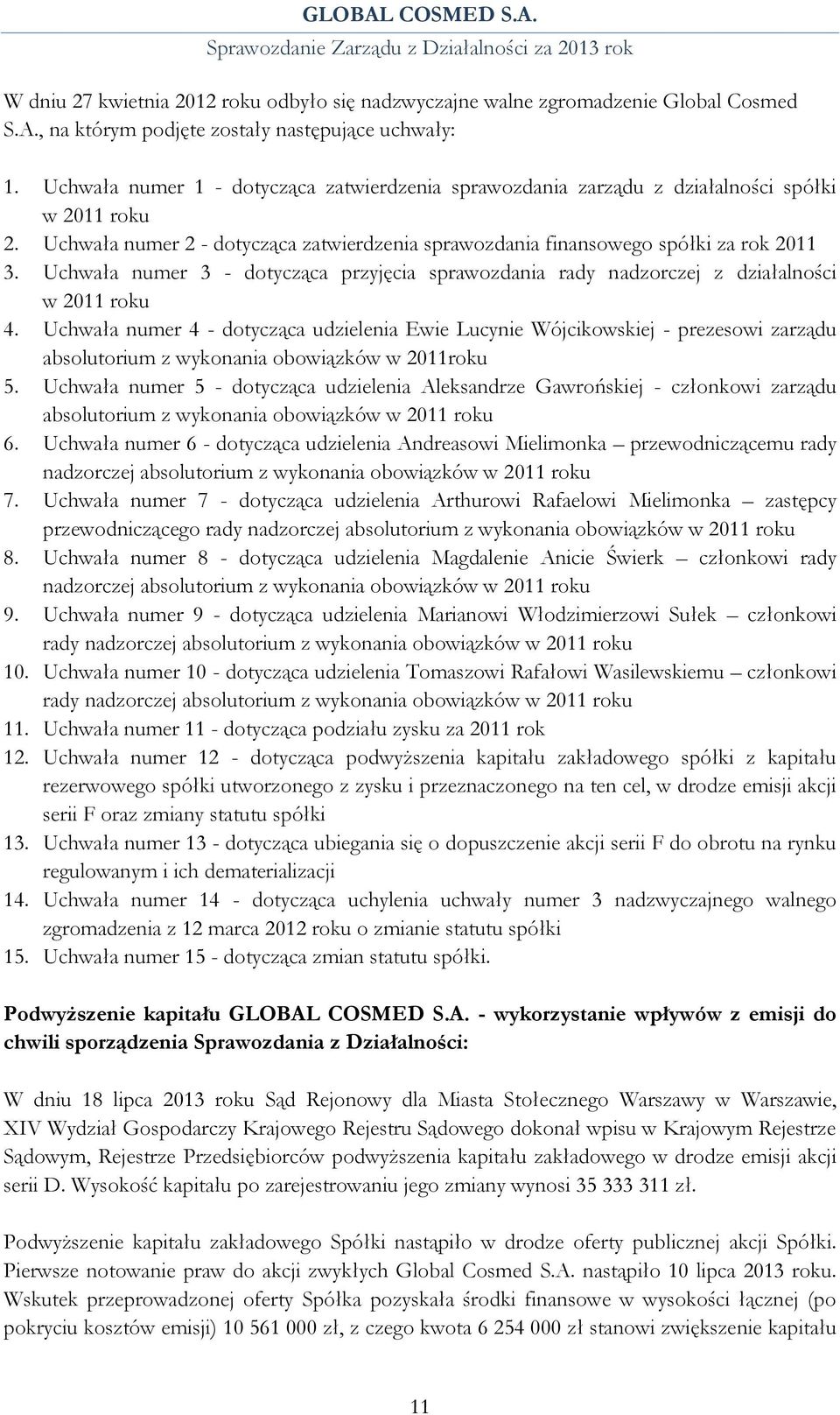 Uchwała numer 3 - dotycząca przyjęcia sprawozdania rady nadzorczej z działalności w 2011 roku 4.