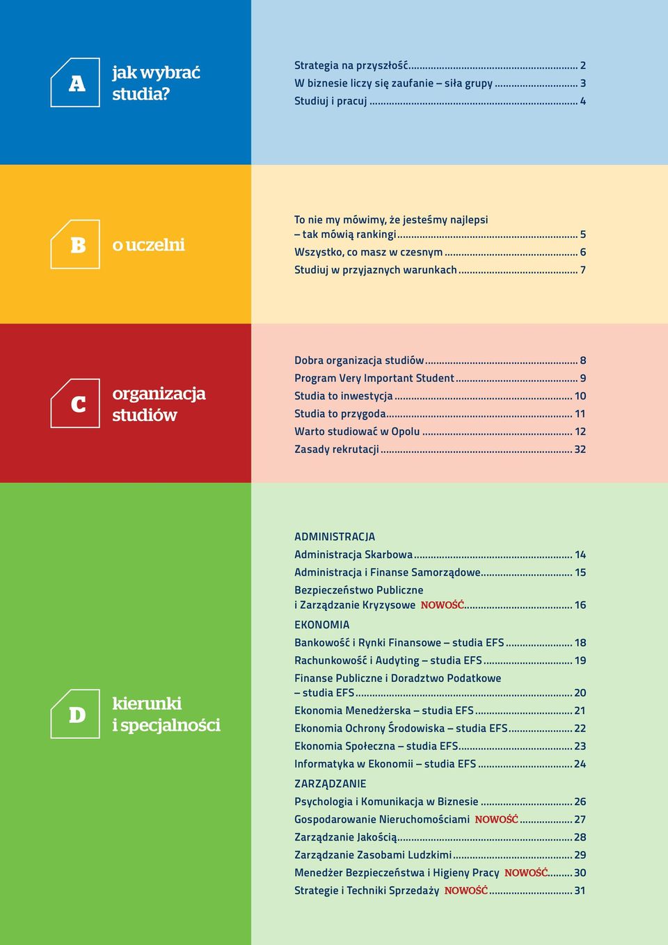 .. 10 Studia to przygoda... 11 Warto studiować w Opolu... 12 Zasady rekrutacji... 32 D kierunki i specjalności ADMINISTRACJA Administracja Skarbowa... 14 Administracja i Finanse Samorządowe.