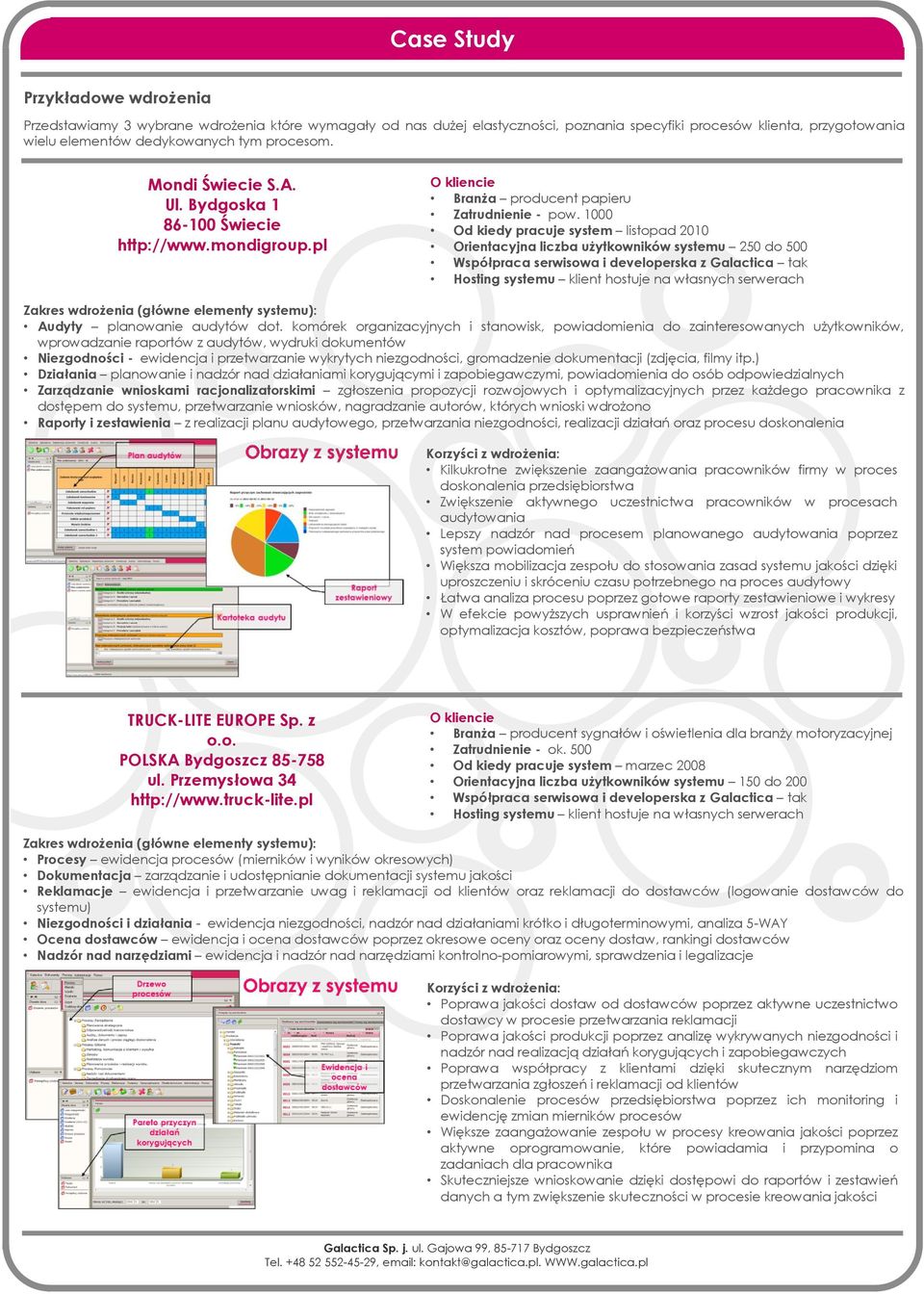 1000 Od kiedy pracuje system listopad 2010 Orientacyjna liczba użytkowników systemu 250 do 500 Współpraca serwisowa i developerska z Galactica tak Hosting systemu klient hostuje na własnych serwerach