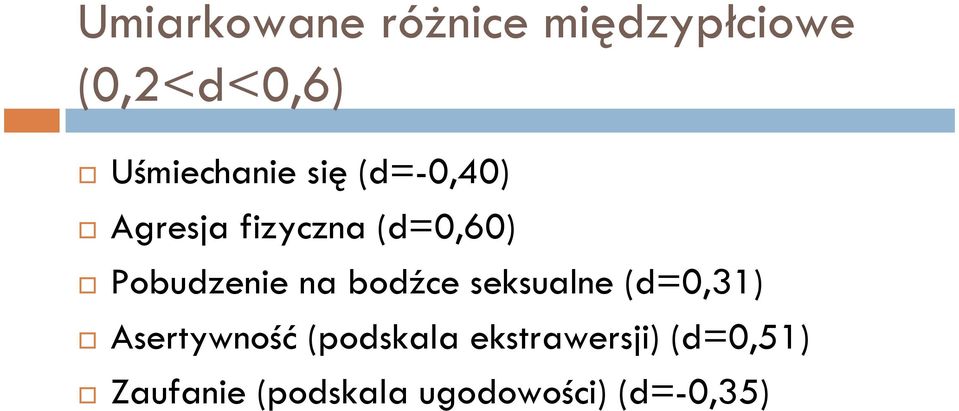 Pobudzenie na bodźce seksualne (d=0,31) Asertywność