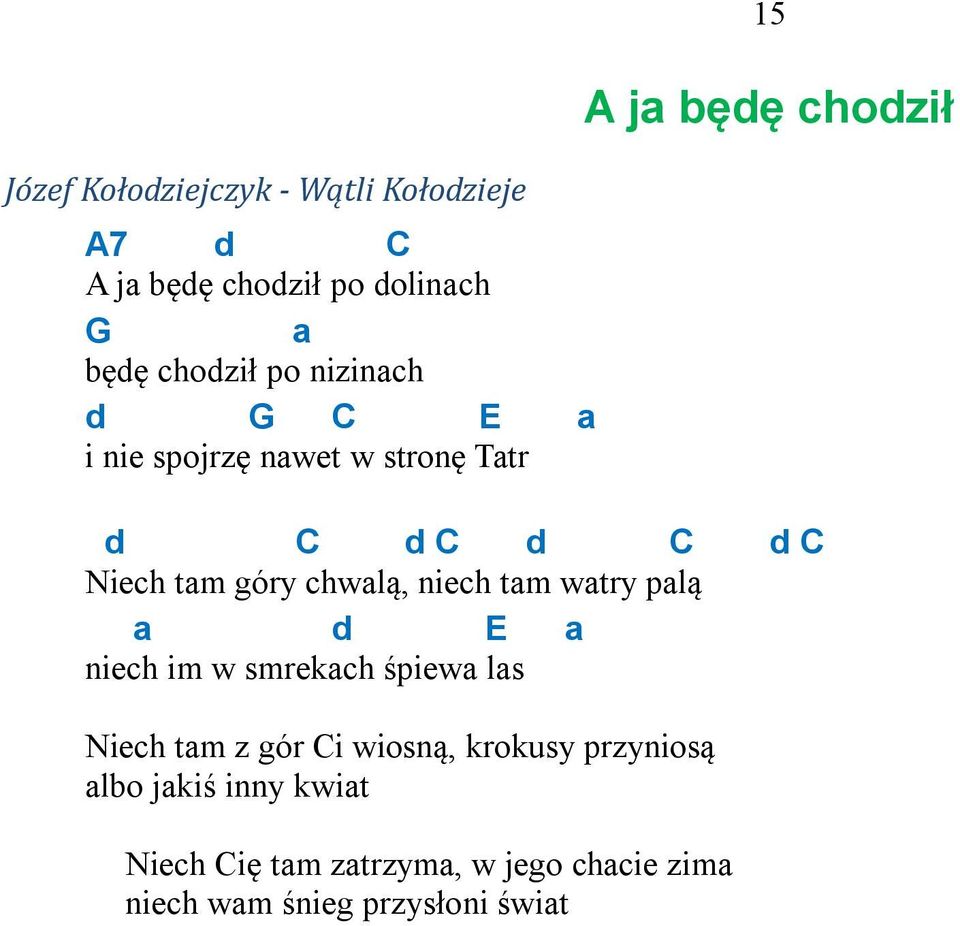 chwalą, niech tam watry palą a d E a niech im w smrekach śpiewa las Niech tam z gór i wiosną,