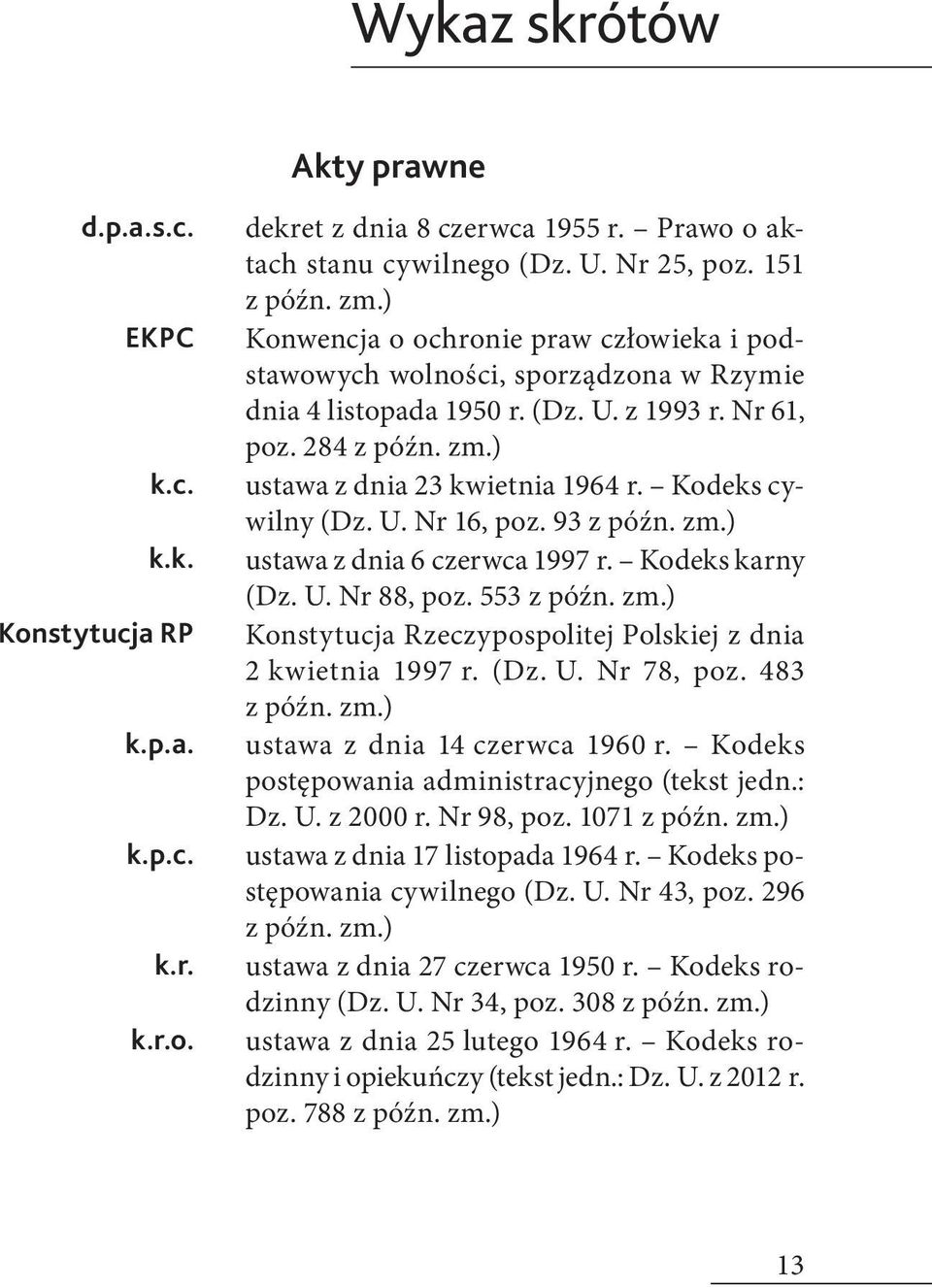 Kodeks cywilny (Dz. U. Nr 16, poz. 93 z późn. zm.) ustawa z dnia 6 czerwca 1997 r. Kodeks karny (Dz. U. Nr 88, poz. 553 z późn. zm.) Konstytucja Rzeczypospolitej Polskiej z dnia 2 kwietnia 1997 r.