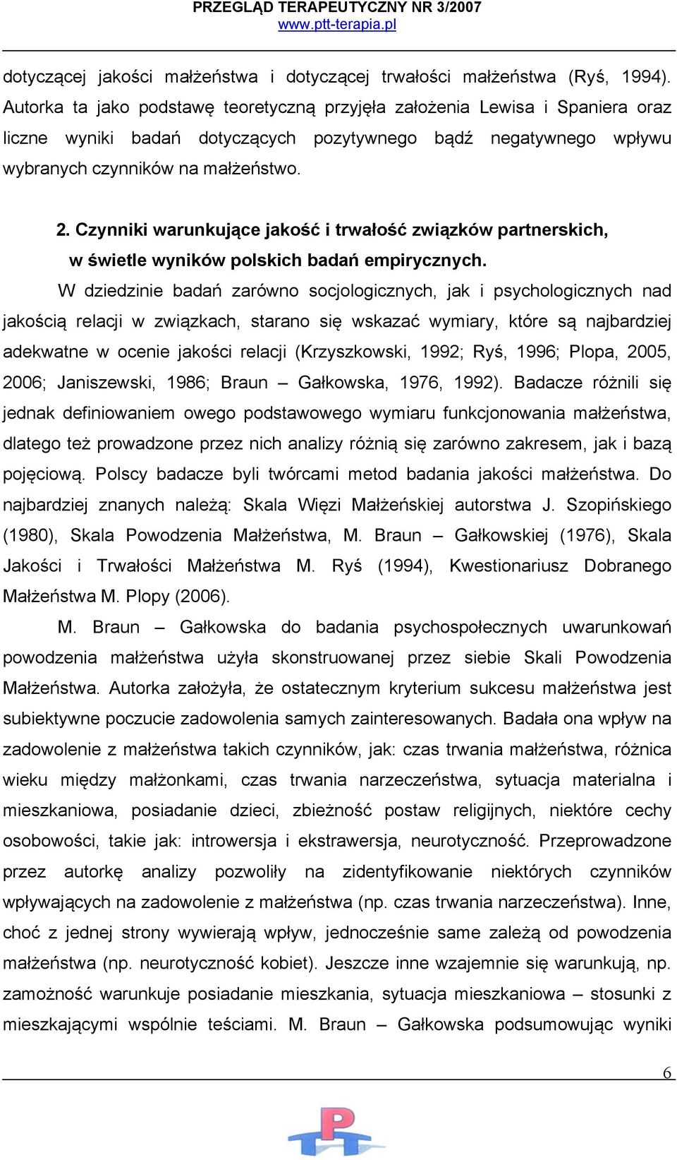 Czynniki warunkujące jakość i trwałość związków partnerskich, w świetle wyników polskich badań empirycznych.