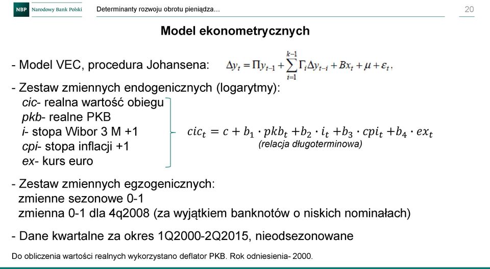 4 ex t (relacja długoterminowa) - Zestaw zmiennych egzogenicznych: zmienne sezonowe 0-1 zmienna 0-1 dla 4q2008 (za wyjątkiem banknotów o niskich