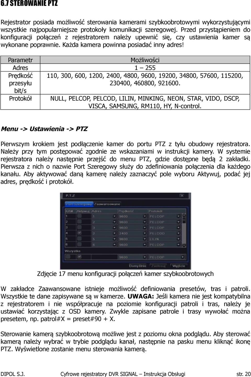 Parametr Adres Prędkość przesyłu bit/s Protokół Możliwości 1 255 110, 300, 600, 1200, 2400, 4800, 9600, 19200, 34800, 57600, 115200, 230400, 460800, 921600.