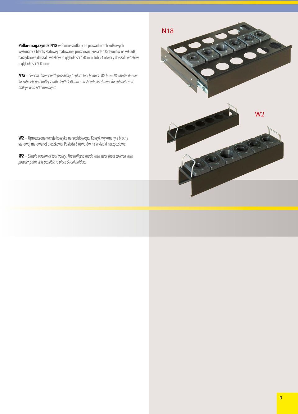 N18 Special drawer with possibility to place tool holders.