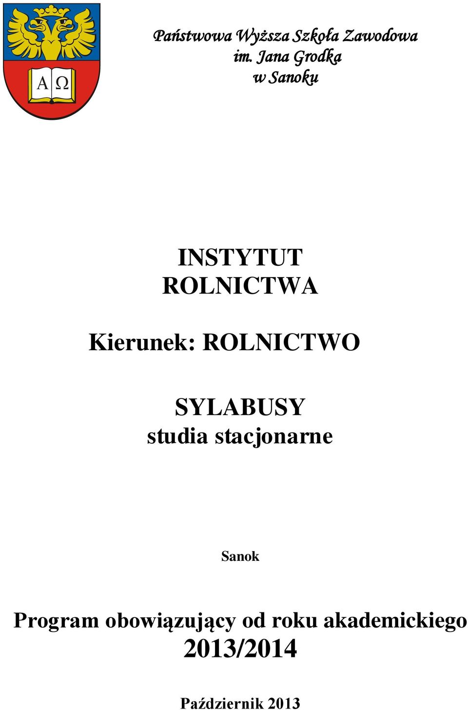 ROLNICTWO SYLABUSY studia stacjonarne Sanok