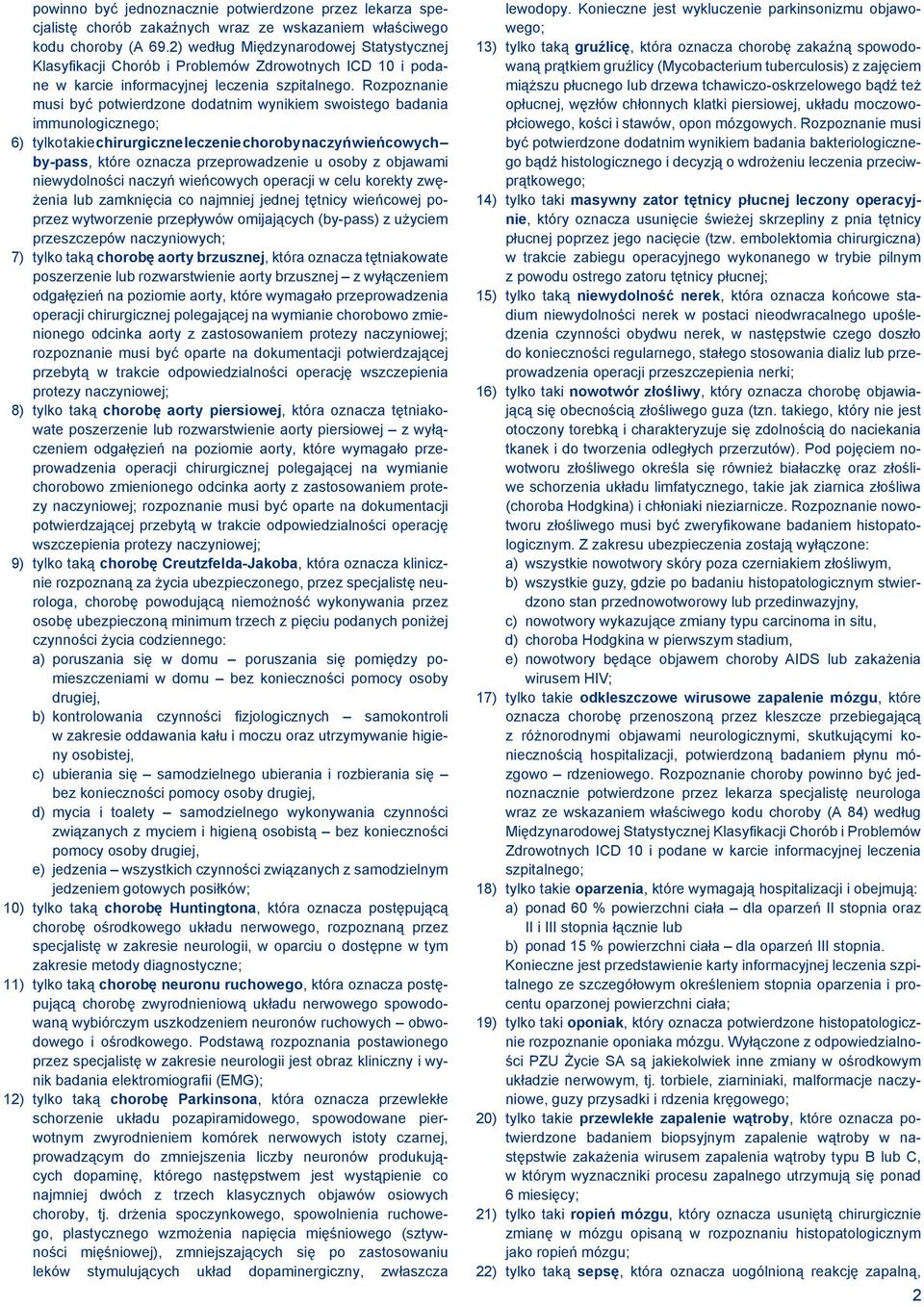 Rozpoznanie musi być potwierdzone dodatnim wynikiem swoistego badania immunologicznego; 6) tylko takie chirurgiczne leczenie wieńcowych by-pass, które oznacza przeprowadzenie u osoby z objawami