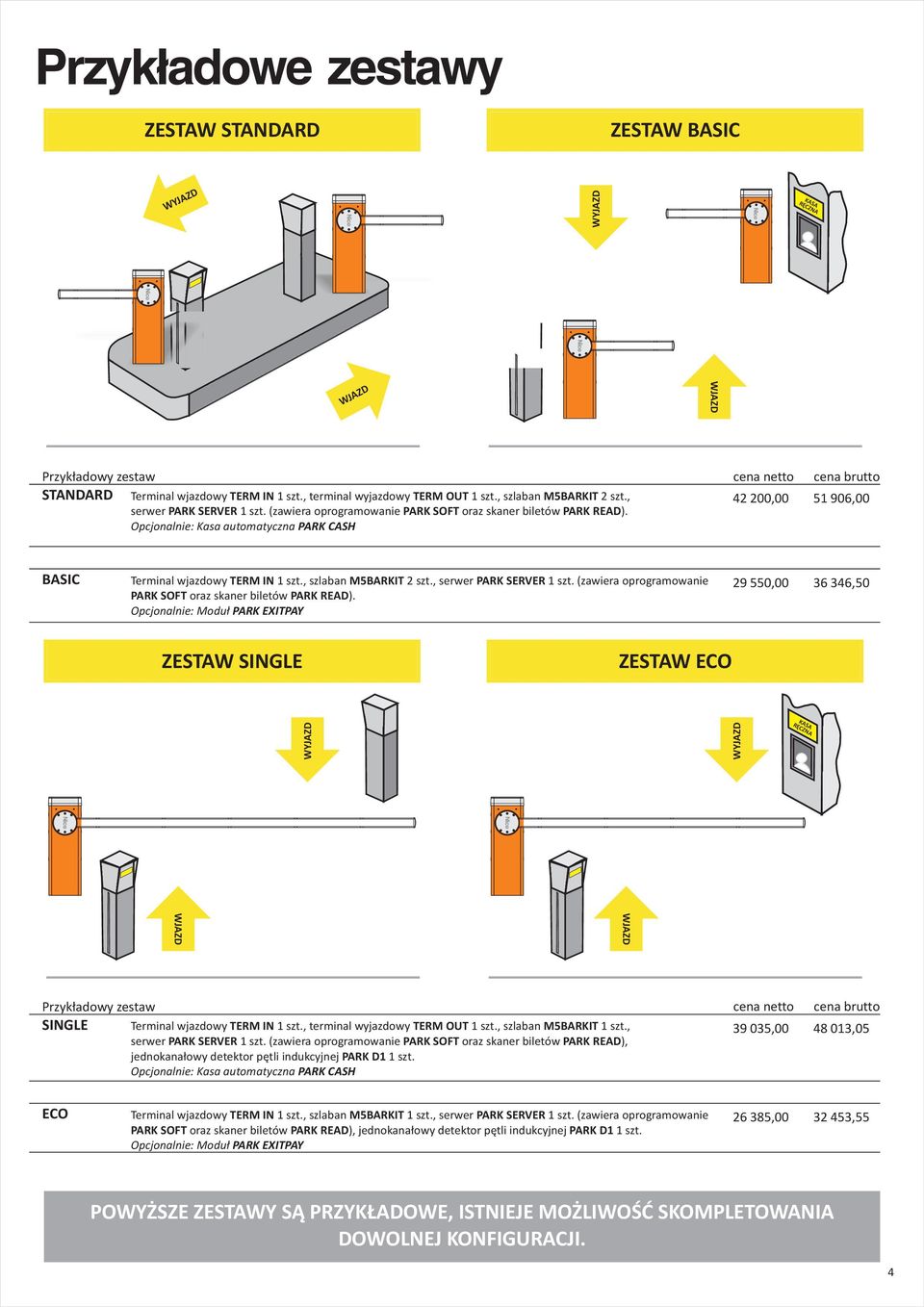 Opcjonalnie: Kasa automatyczna PARK CASH cena netto 4 00,00 cena brutto 51 906,00 BASIC Terminal wjazdowy TERM IN 1 szt., szlaban M5BARKIT szt., serwer PARK SERVER 1 szt.