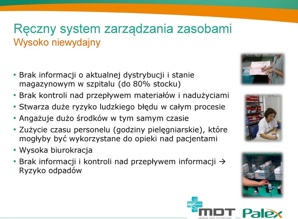 całym procesie Angażuje dużo środków w tym samym czasie Zużycie czasu personelu (godziny pielęgniarskie), które mogłyby