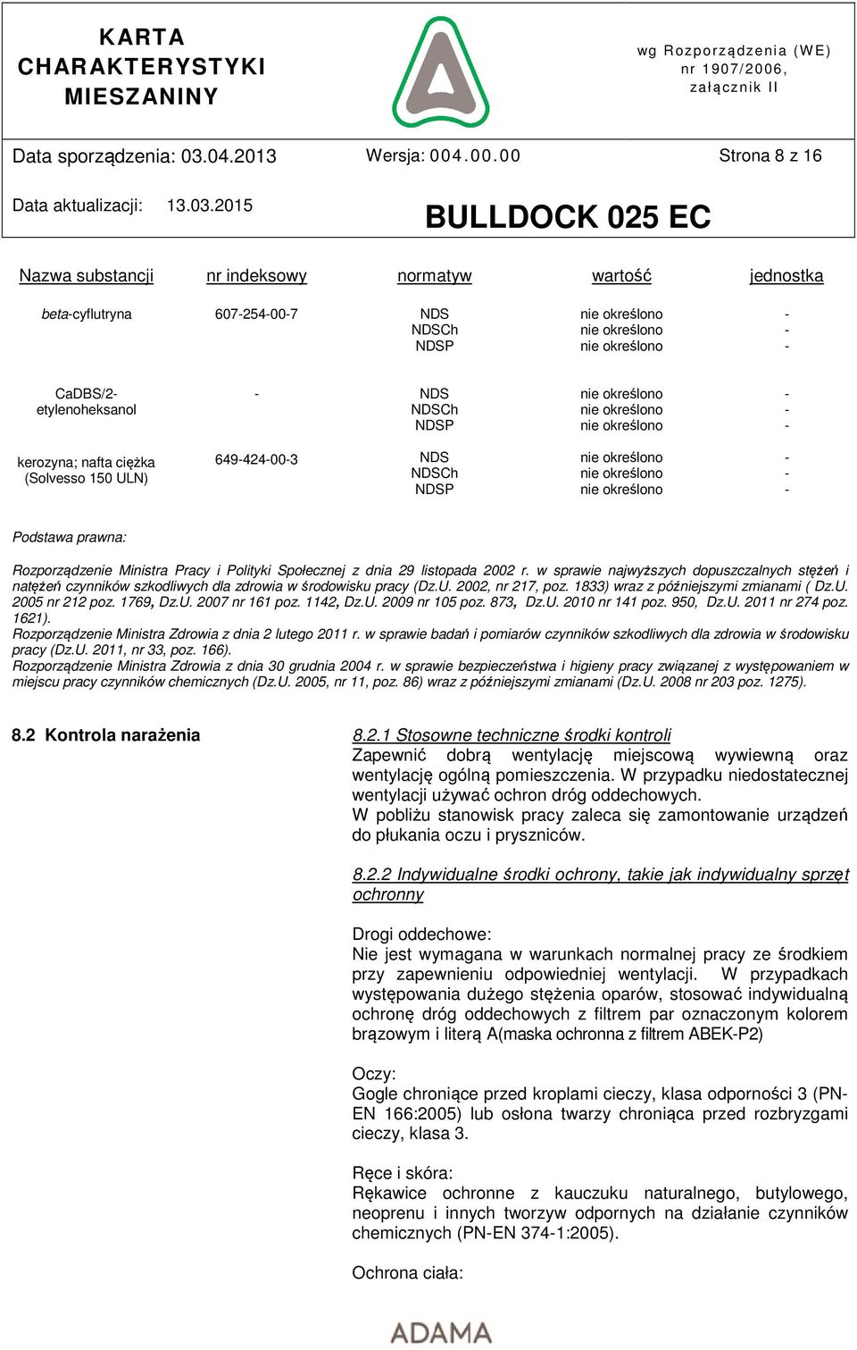 649424003 NDS NDSCh NDSP Podstawa prawna: Rozporządzenie Ministra Pracy i Polityki Społecznej z dnia 29 listopada 2002 r.