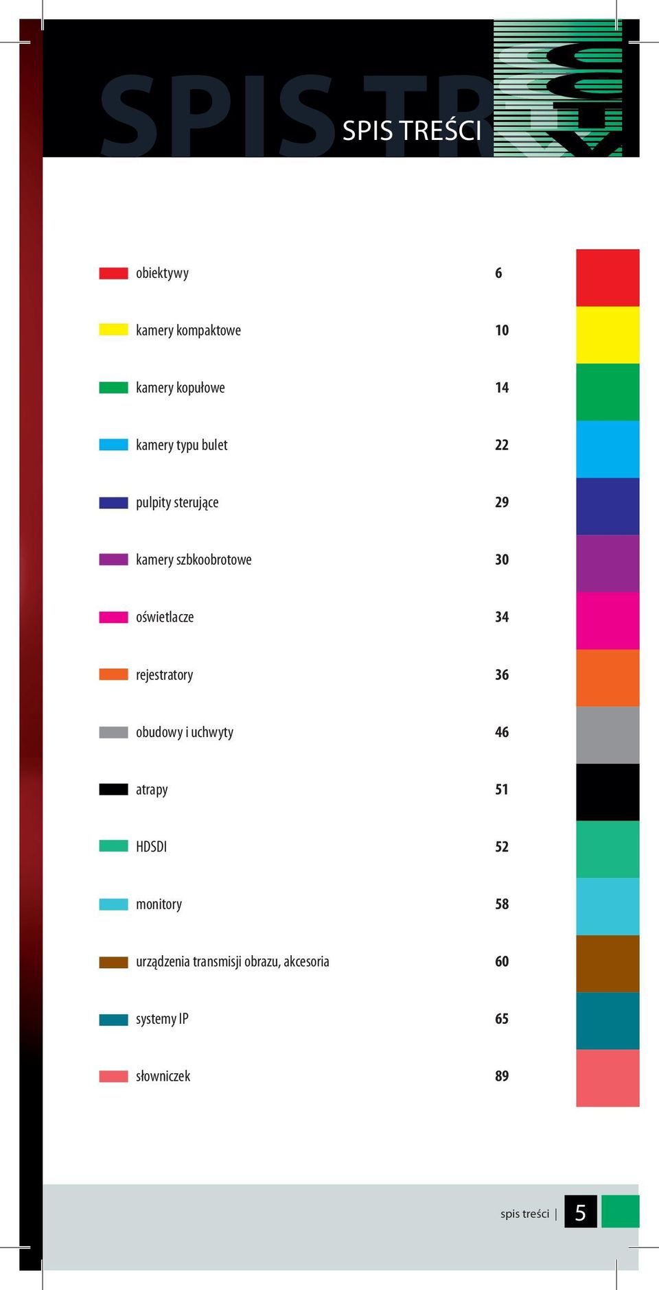 rejestratory 36 obudowy i uchwyty 46 atrapy 51 HDSDI 52 monitory 58