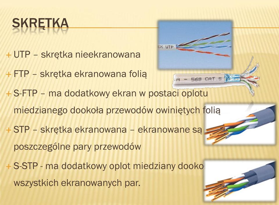 owiniętych folią STP skrętka ekranowana ekranowane są poszczególne pary