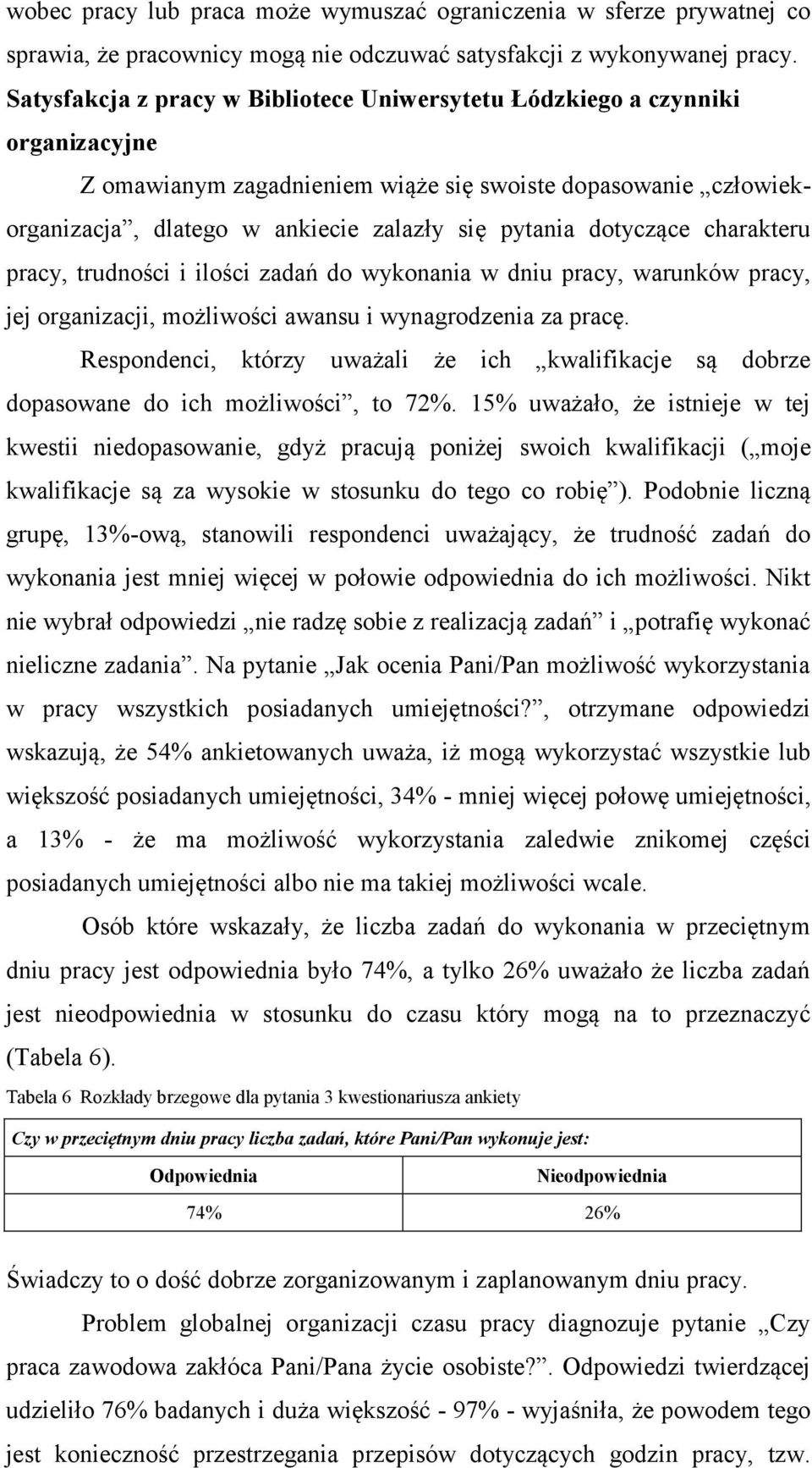 dotyczące charakteru pracy, trudności i ilości zadań do wykonania w dniu pracy, warunków pracy, jej organizacji, możliwości awansu i wynagrodzenia za pracę.