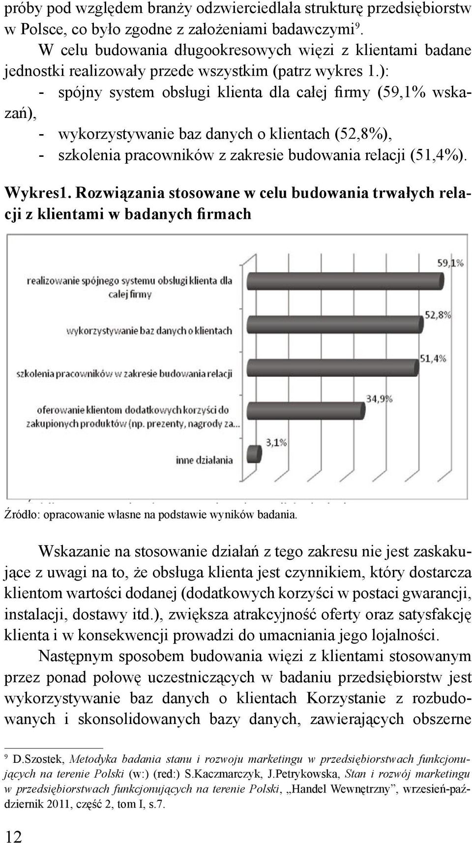 ): - spójny system obsługi klienta dla całej firmy (59,1% wskazań), - wykorzystywanie baz danych o klientach (52,8%), - szkolenia pracowników z zakresie budowania relacji (51,4%). Wykres1.