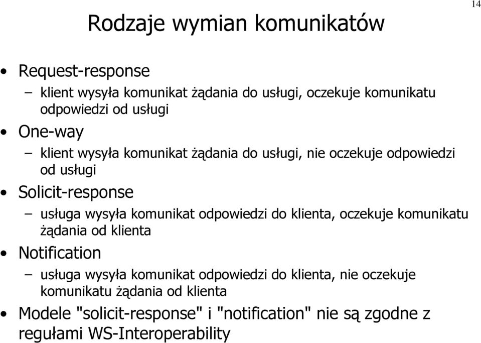 komunikat odpowiedzi do klienta, oczekuje komunikatu żądania od klienta Notification usługa wysyła komunikat odpowiedzi do