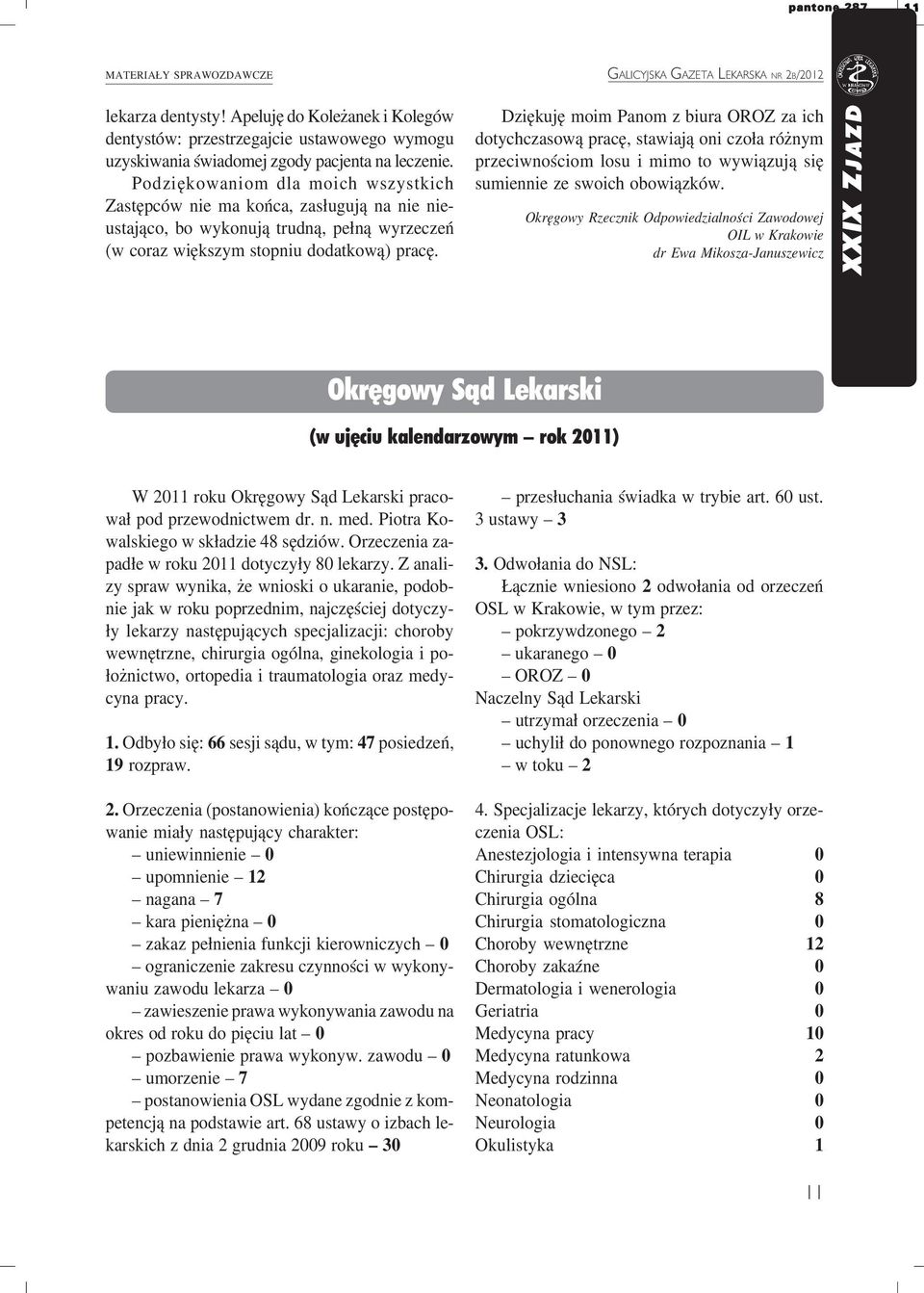 Dziękuję moim Panom z biura OROZ za ich dotychczasową pracę, stawiają oni czoła różnym przeciwnościom losu i mimo to wywiązują się sumiennie ze swoich obowiązków.