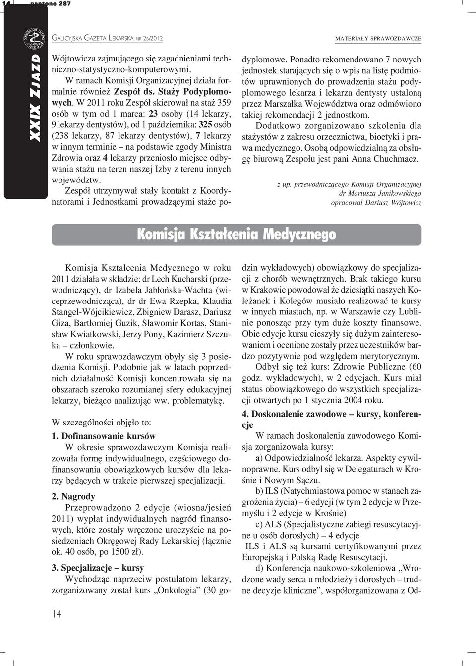 W 211 roku Zespół skierował na staż 359 osób w tym od 1 marca: 23 osoby (14 lekarzy, 9 lekarzy dentystów), od 1 października: 325 osób (238 lekarzy, 87 lekarzy dentystów), 7 lekarzy w innym terminie