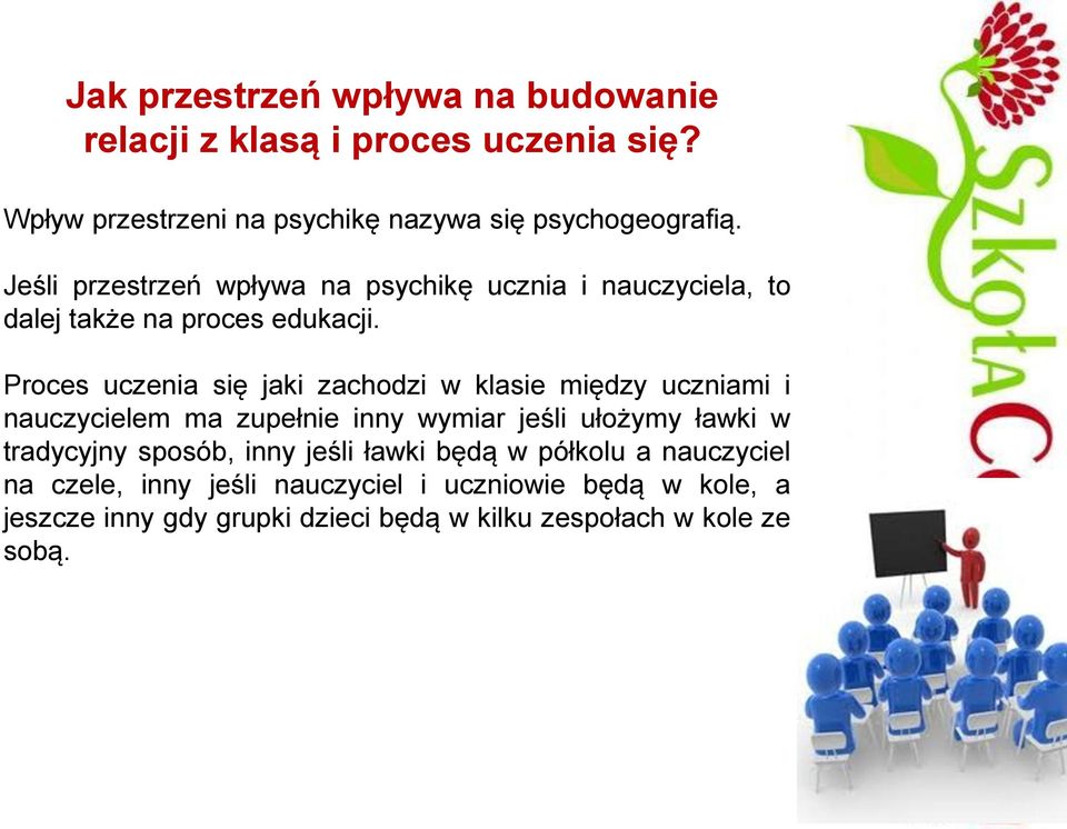 Proces uczenia się jaki zachodzi w klasie między uczniami i nauczycielem ma zupełnie inny wymiar jeśli ułożymy ławki w tradycyjny