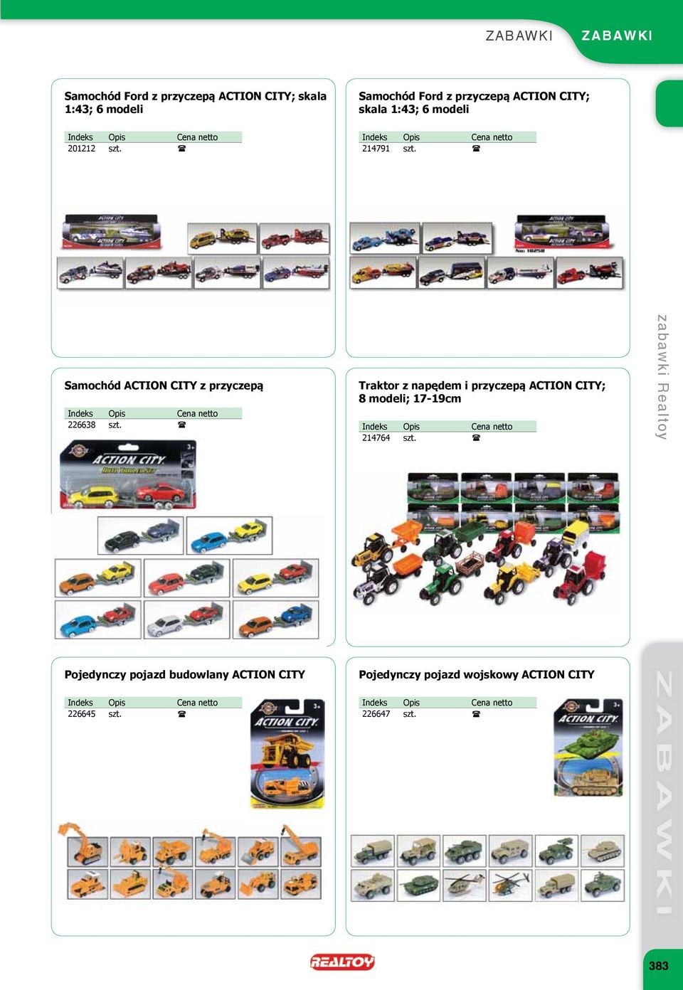 Traktor z napędem i przyczepą ACTION CITY; 8 modeli; 17-19cm 214764 szt.