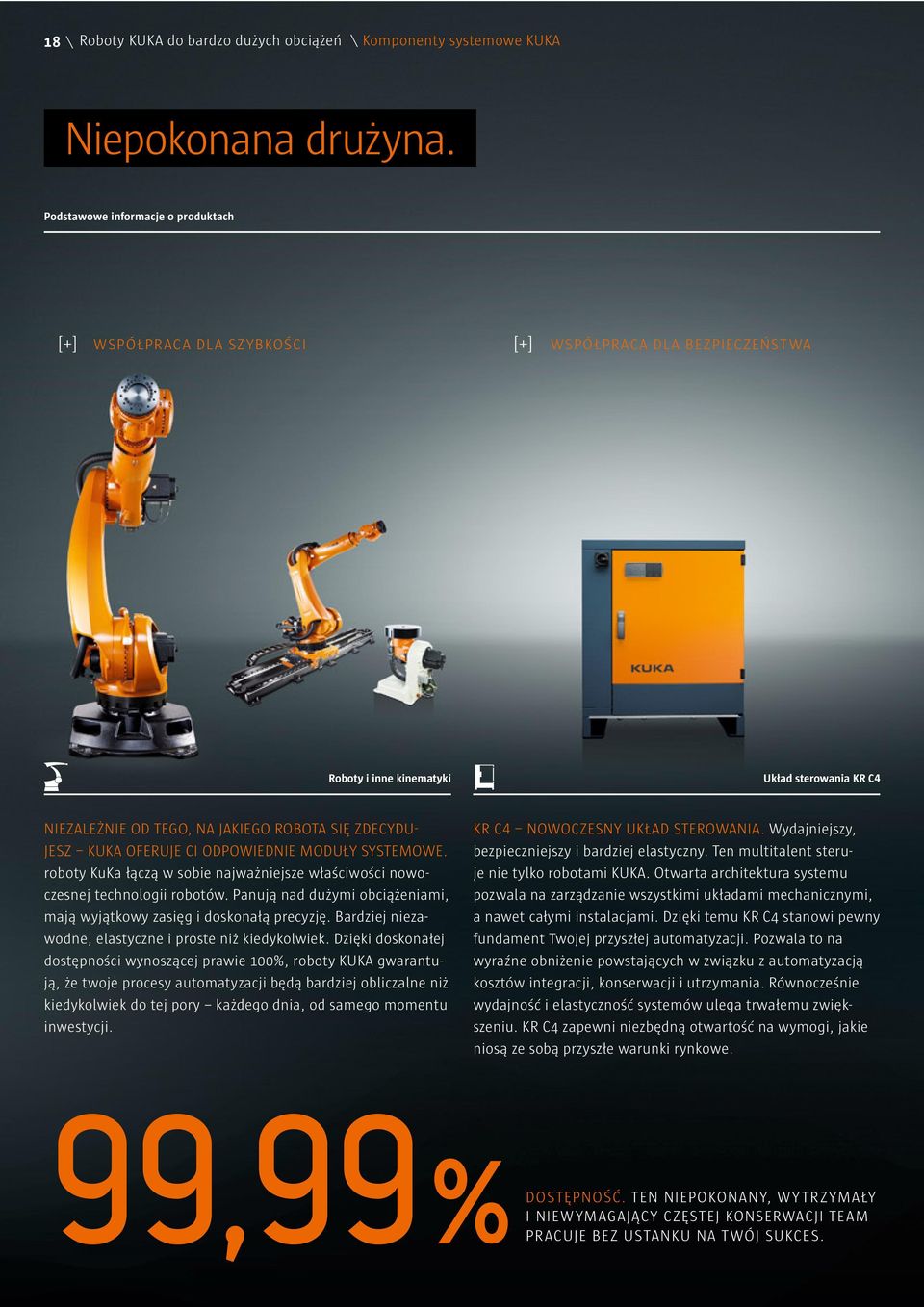 OFERUJE I ODPOWIEDNIE MODUŁY SYSTEMOWE. roboty KuKa łączą w sobie najważniejsze właściwości nowoczesnej technologii robotów. Panują nad dużymi obciążeniami, mają wyjątkowy zasięg i doskonałą precyzję.