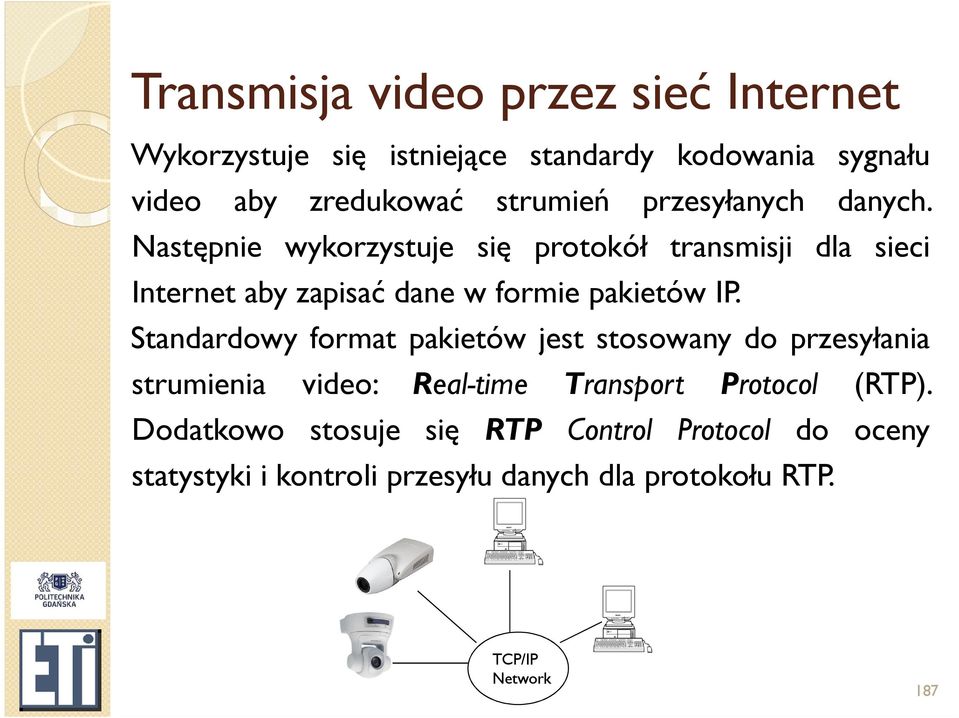 Następnie wykorzystuje się protokół transmisji dla sieci Internet aby zapisać dane w formie pakietów IP.