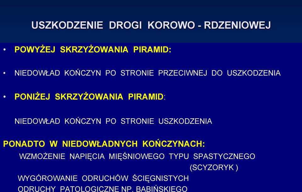 STRONIE USZKODZENIA PONADTO W NIEDOWŁADNYCH KOŃCZYNACH: WZMOŻENIE NAPIĘCIA MIĘŚNIOWEGO