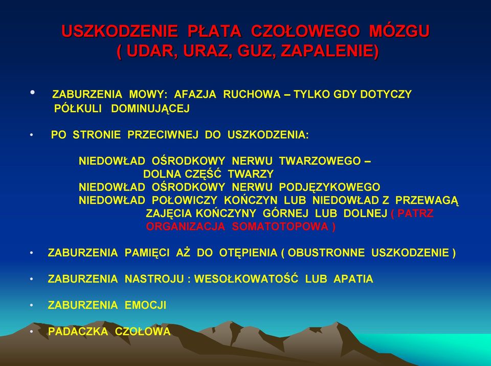 NIEDOWŁAD POŁOWICZY KOŃCZYN LUB NIEDOWŁAD Z PRZEWAGĄ ZAJĘCIA KOŃCZYNY GÓRNEJ LUB DOLNEJ ( PATRZ ORGANIZACJA SOMATOTOPOWA ) ZABURZENIA