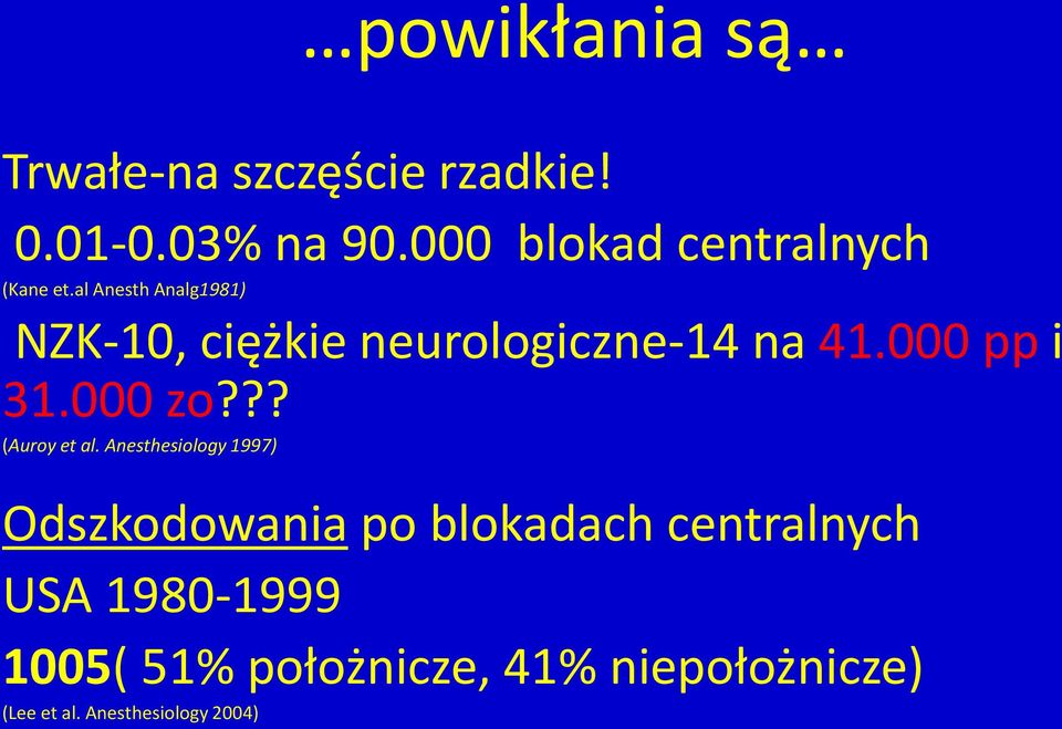 al Anesth Analg1981) NZK-10, ciężkie neurologiczne-14 na 41.000 pp i 31.000 zo?