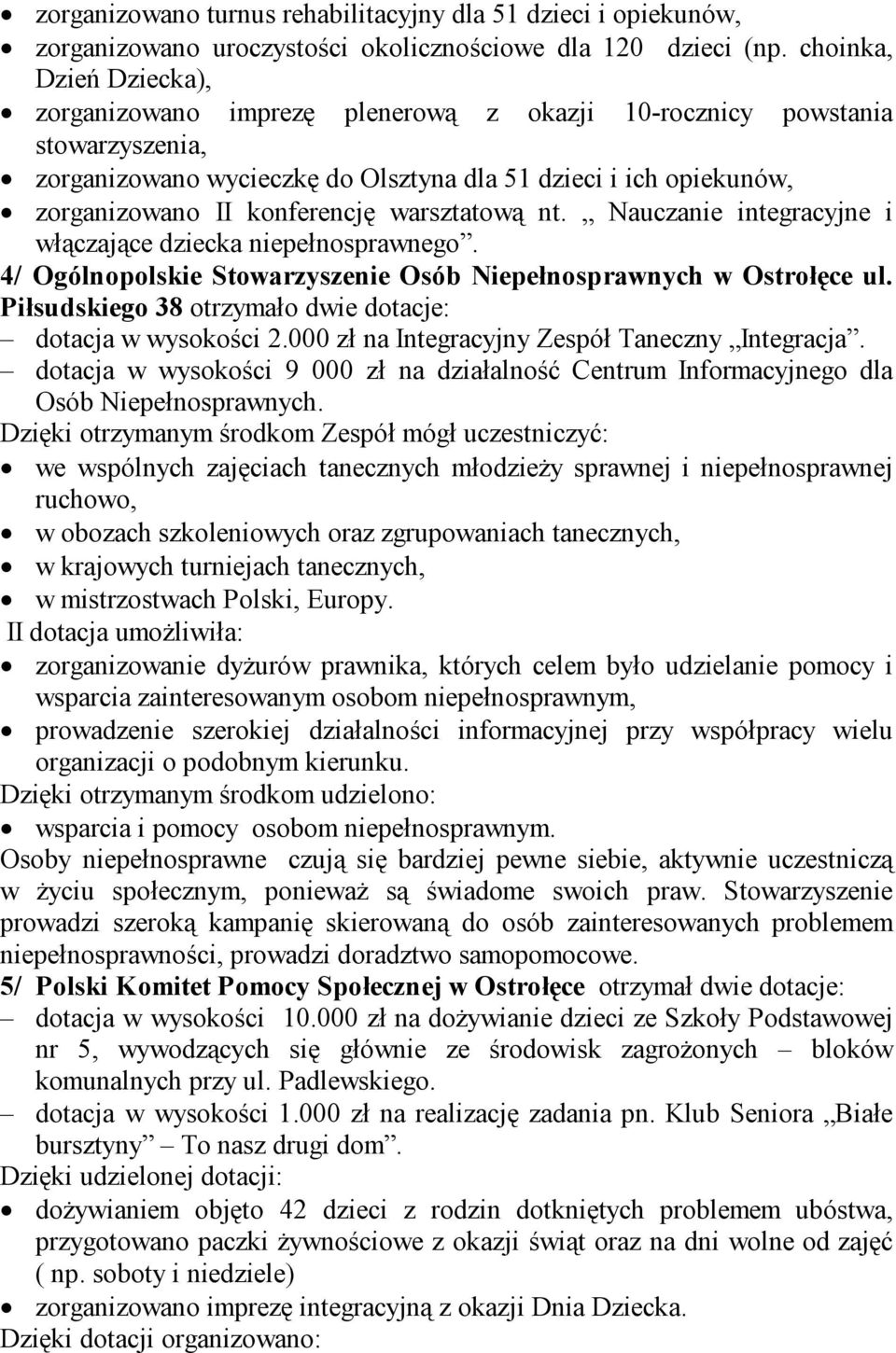 warsztatową nt. Nauczanie integracyjne i włączające dziecka niepełnosprawnego. 4/ Ogólnopolskie Stowarzyszenie Osób Niepełnosprawnych w Ostrołęce ul.