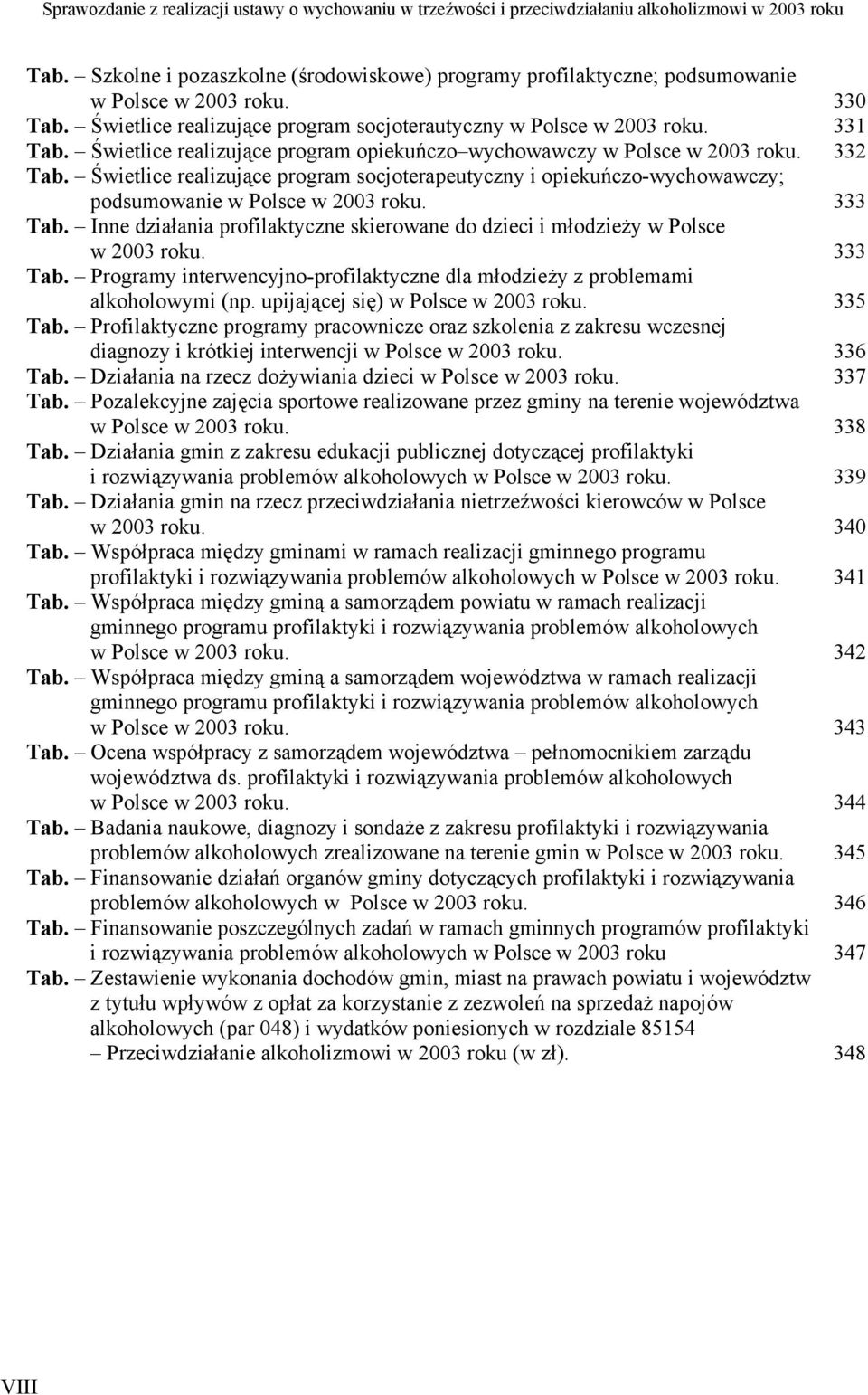 333 Tab. Inne działania profilaktyczne skierowane do dzieci i młodzieży w Polsce w 2003 roku. 333 Tab. Programy interwencyjno-profilaktyczne dla młodzieży z problemami alkoholowymi (np.