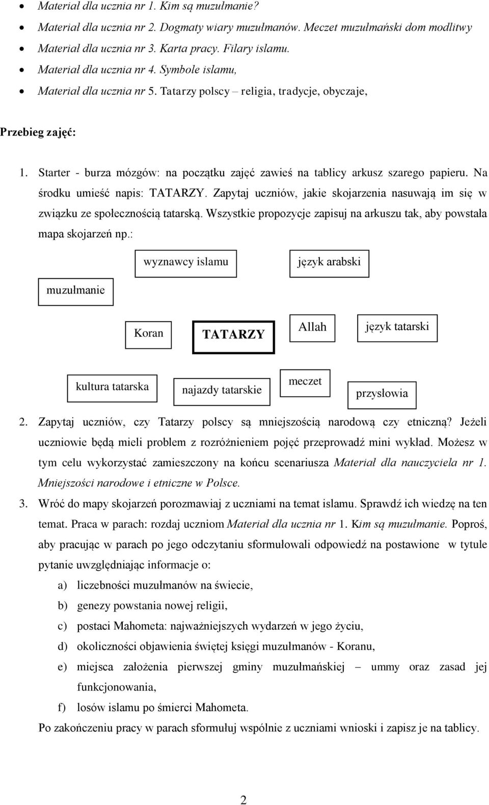 Starter - burza mózgów: na początku zajęć zawieś na tablicy arkusz szarego papieru. Na środku umieść napis: TATARZY.