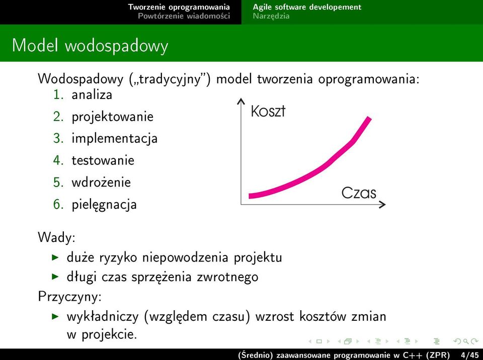 piel gnacja Wady: du»e ryzyko niepowodzenia projektu dªugi czas sprz»enia zwrotnego
