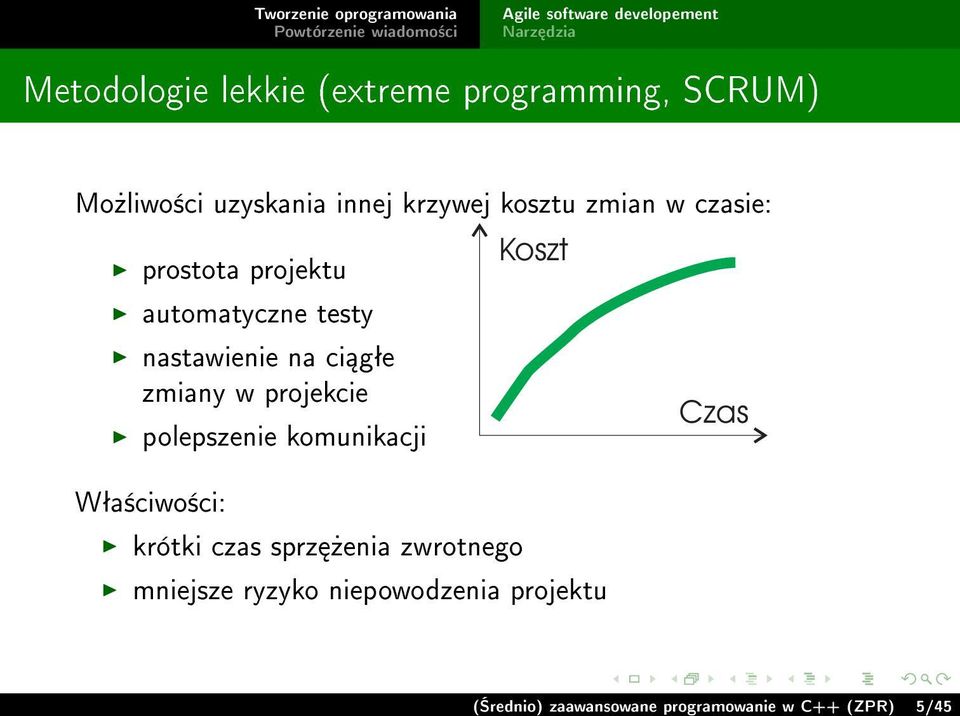 w projekcie polepszenie komunikacji Wªa±ciwo±ci: krótki czas sprz»enia zwrotnego Koszt
