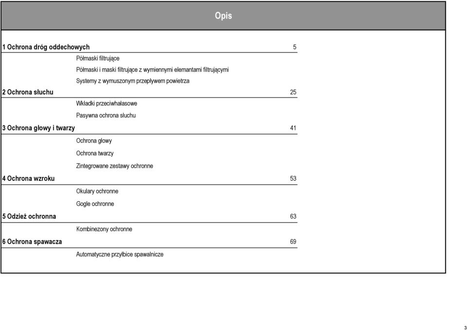 słuchu 3 Ochrona głowy i twarzy 41 Ochrona głowy Ochrona twarzy Zintegrowane zestawy ochronne 4 Ochrona wzroku 53