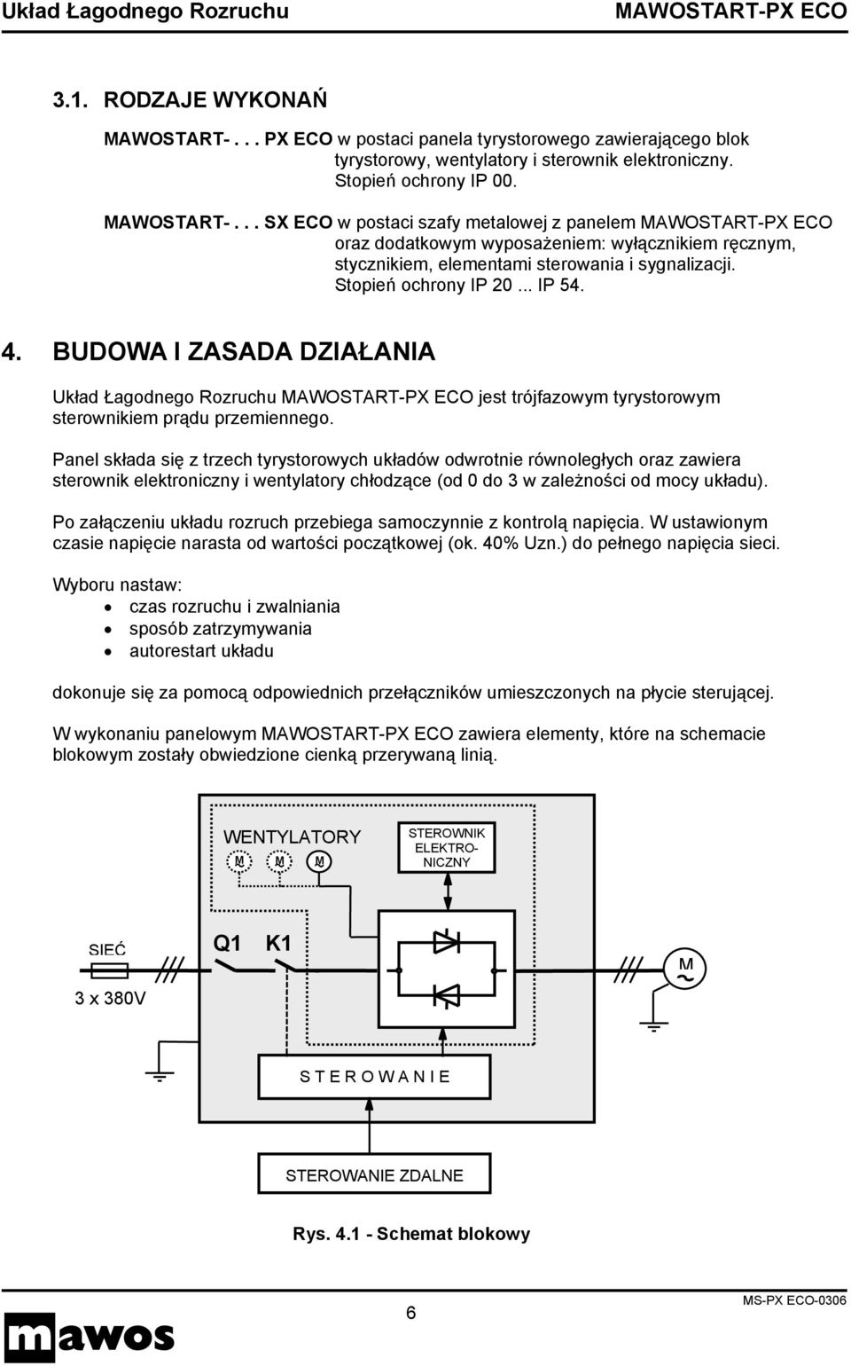 Panel składa się z trzech tyrystorowych układów odwrotnie równoległych oraz zawiera sterownik elektroniczny i wentylatory chłodzące (od 0 do 3 w zależności od mocy układu).