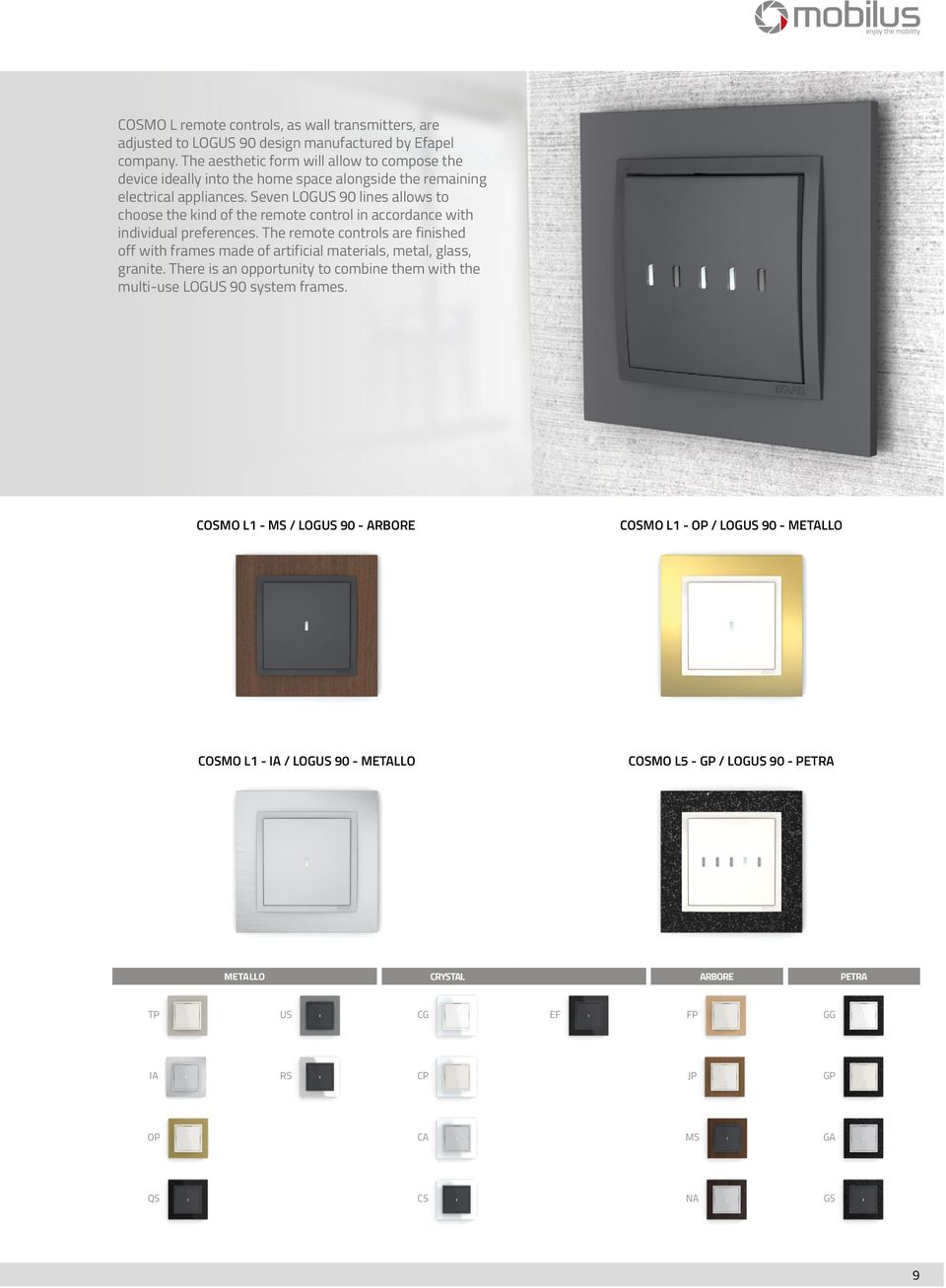 Seven LOGUS 90 lines allows to choose the kind of the remote control in accordance with individual preferences.