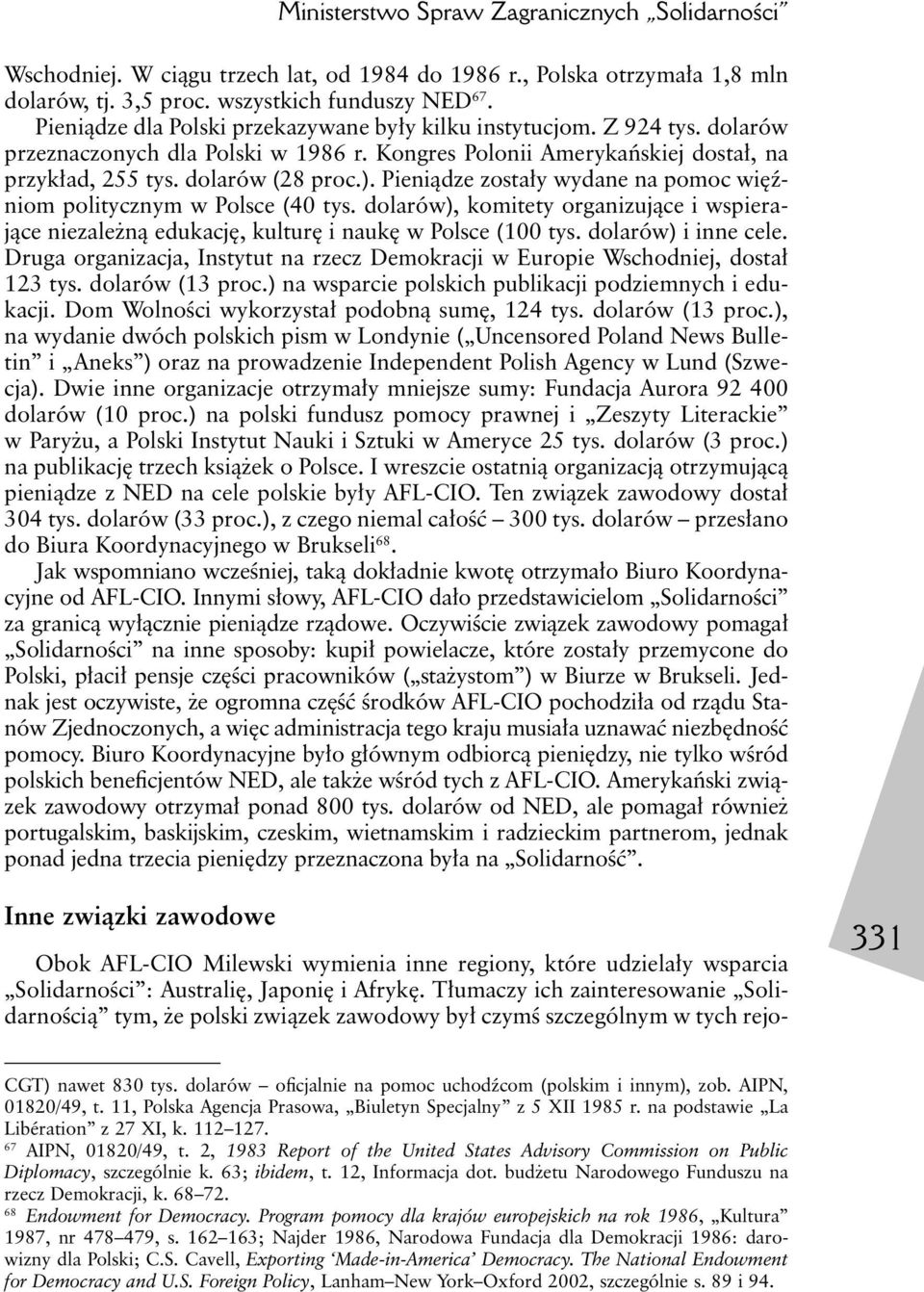 Pieniądze zostały wydane na pomoc więźniom politycznym w Polsce (40 tys. dolarów), komitety organizujące i wspierające niezależną edukację, kulturę i naukę w Polsce (100 tys. dolarów) i inne cele.