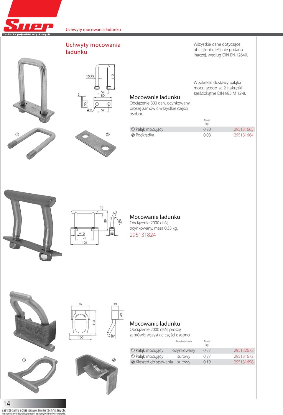 Masa [kg] " Pałąk mocujący 0,20 295131663 # Podkładka 0,08 295131664 13 M10 78 122 89 22 20 Obciążenie 2000 dan, ocynkowany, masa 0,33 kg.
