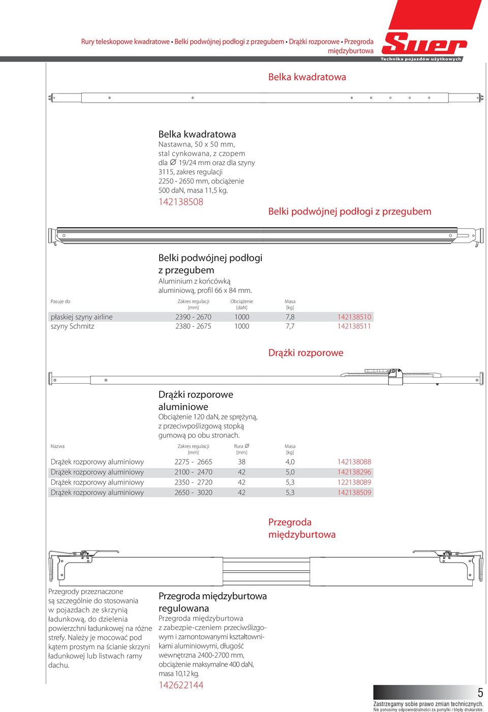 142138508 Belki podwójnej podłogi z przegubem Belki podwójnej podłogi z przegubem Aluminium z końcówką aluminiową, profil 66 x 84 mm.