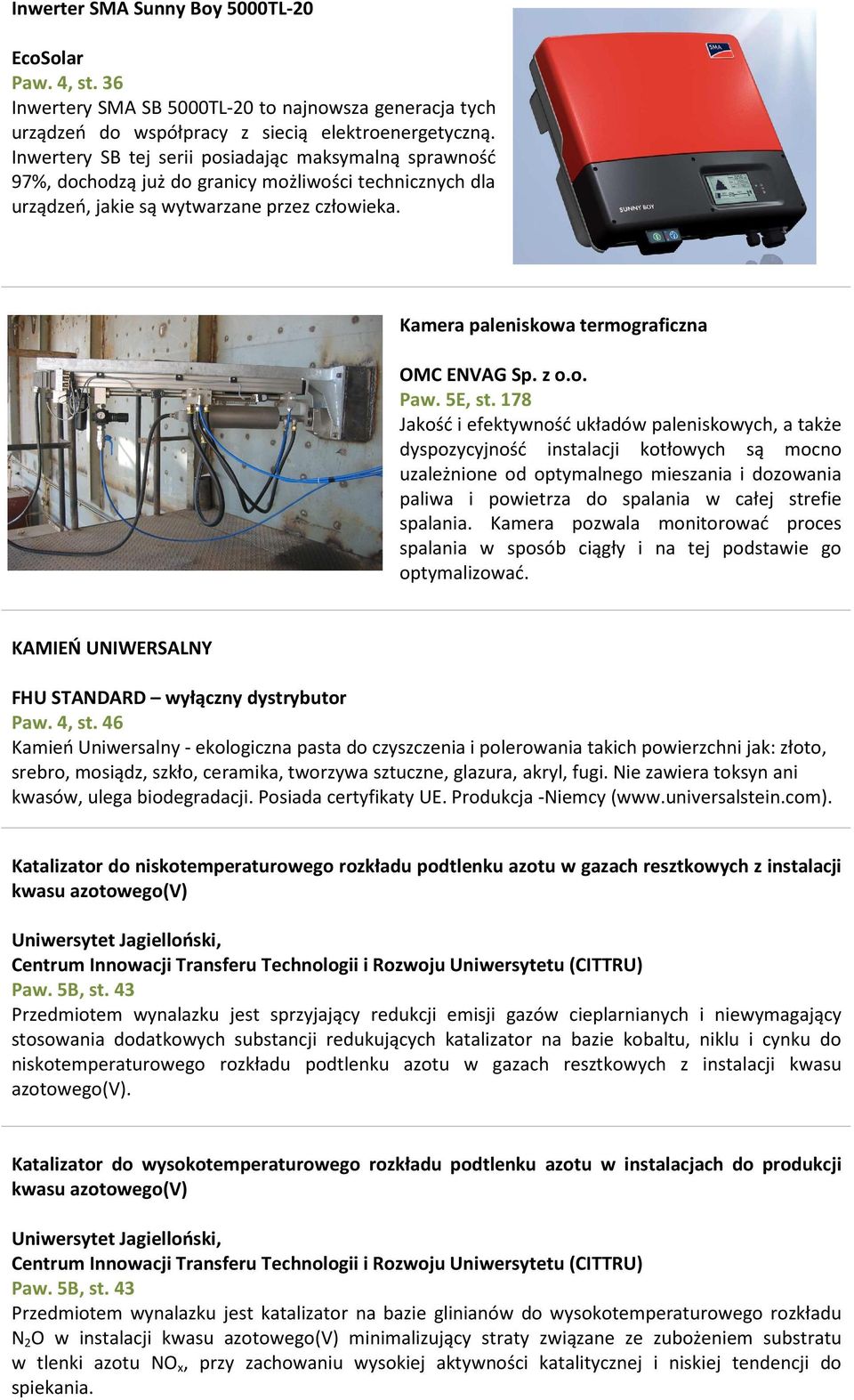 Kamera paleniskowa termograficzna OMC ENVAG Sp. z o.o. Paw. 5E, st.