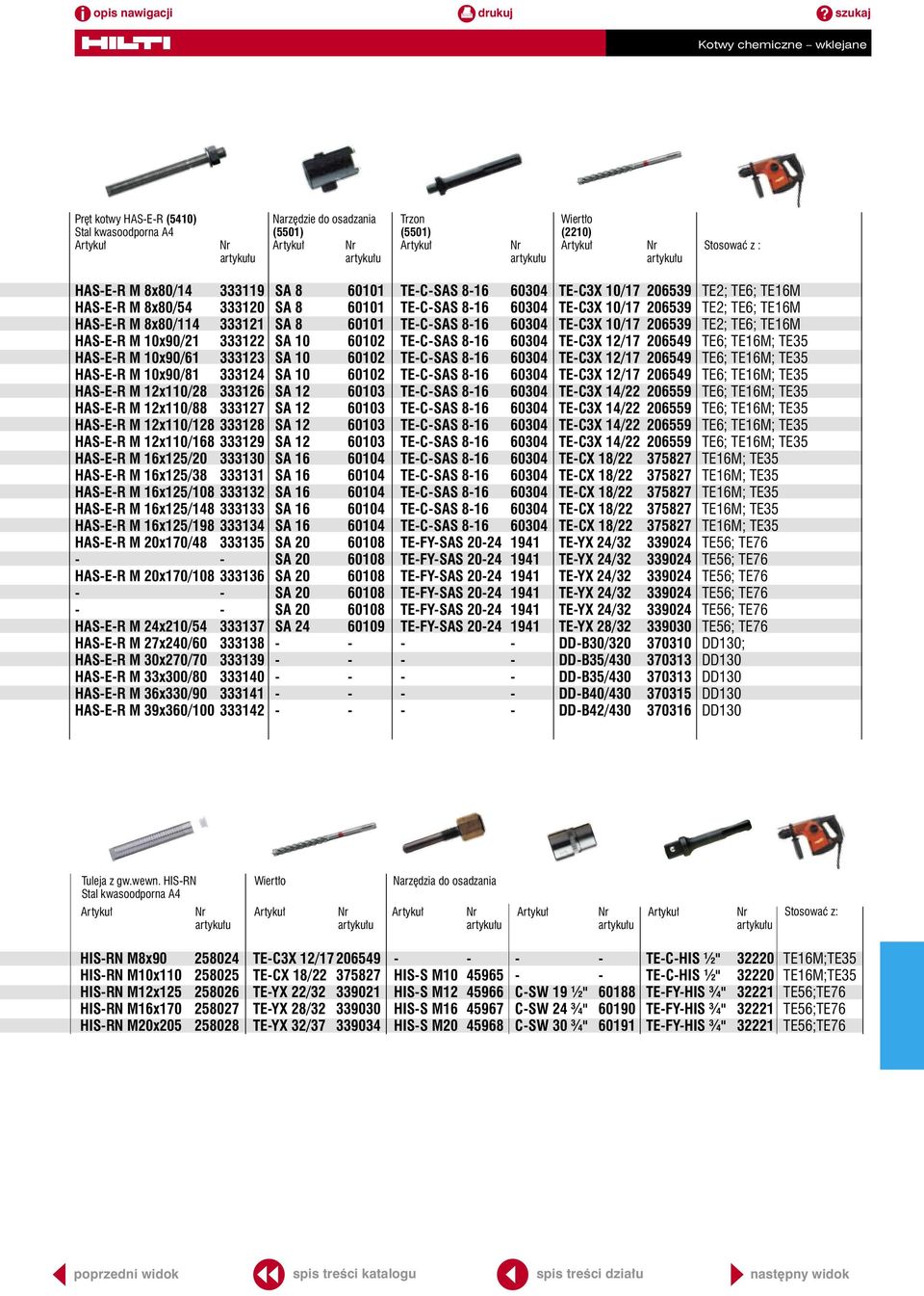 HAS-E-R M 10x90/21 333122 SA 10 60102 TE-C-SAS 8-16 60304 TE-C3X 12/17 206549 TE6; TE16M; TE35 HAS-E-R M 10x90/61 333123 SA 10 60102 TE-C-SAS 8-16 60304 TE-C3X 12/17 206549 TE6; TE16M; TE35 HAS-E-R M